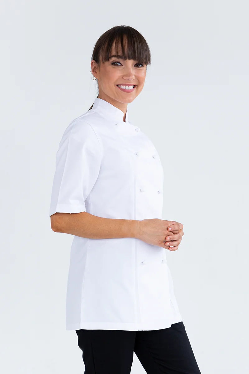 Aussie Chef Womens Traditional White Short Sleeve Jacket - Size 8