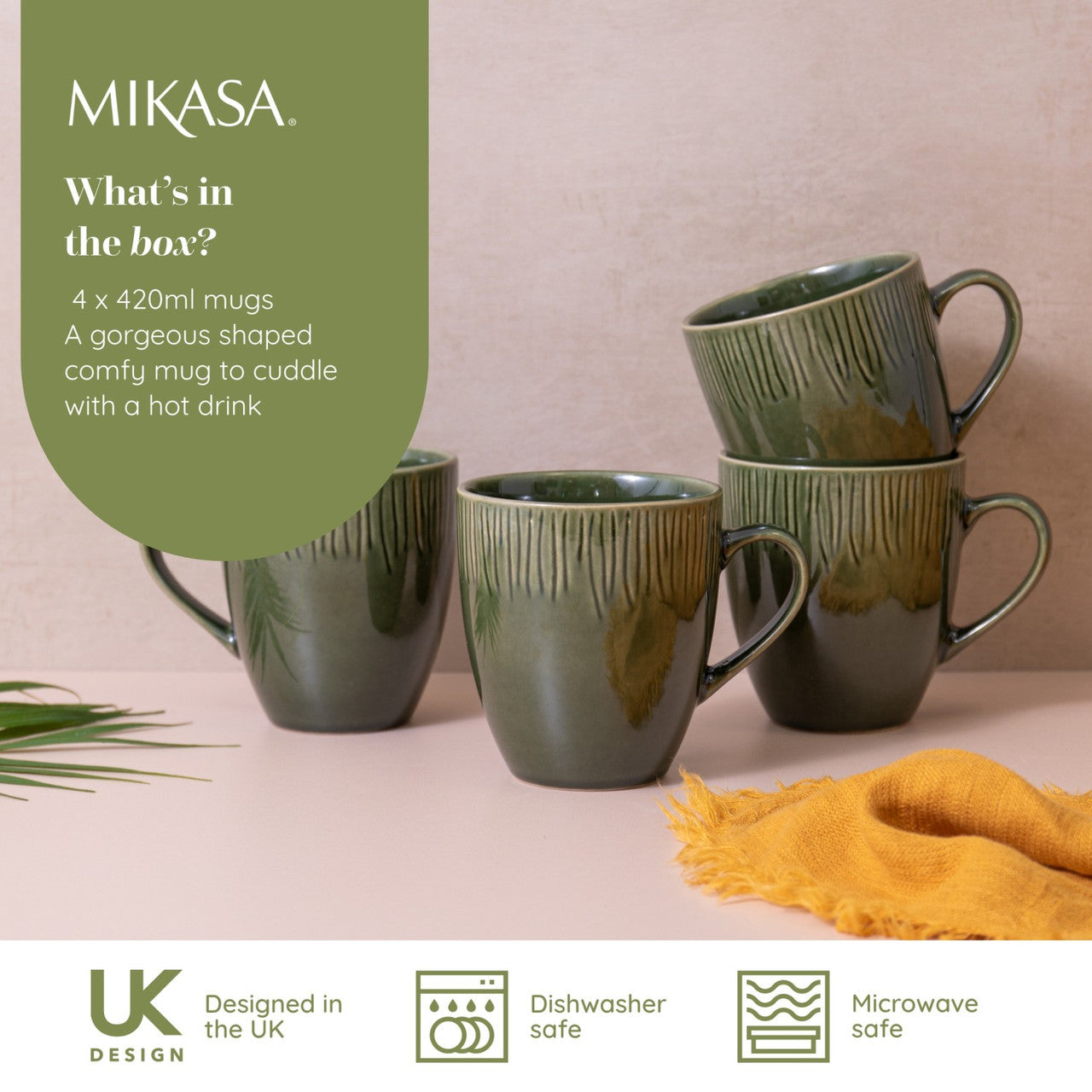 Mikasa Jardin Stoneware Mug Set 4 Piece 420ml (Green)