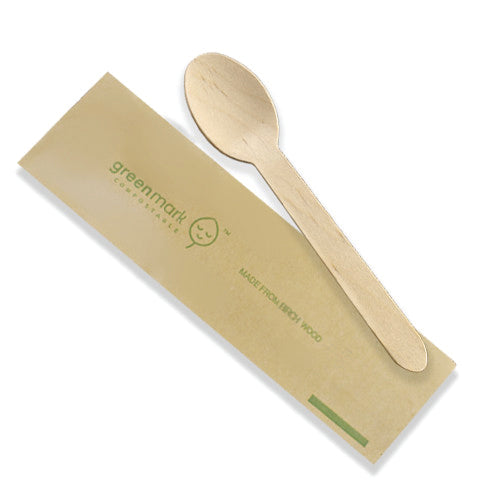 ecoware Wooden Spoon Individually Wrapped (Carton of 500)