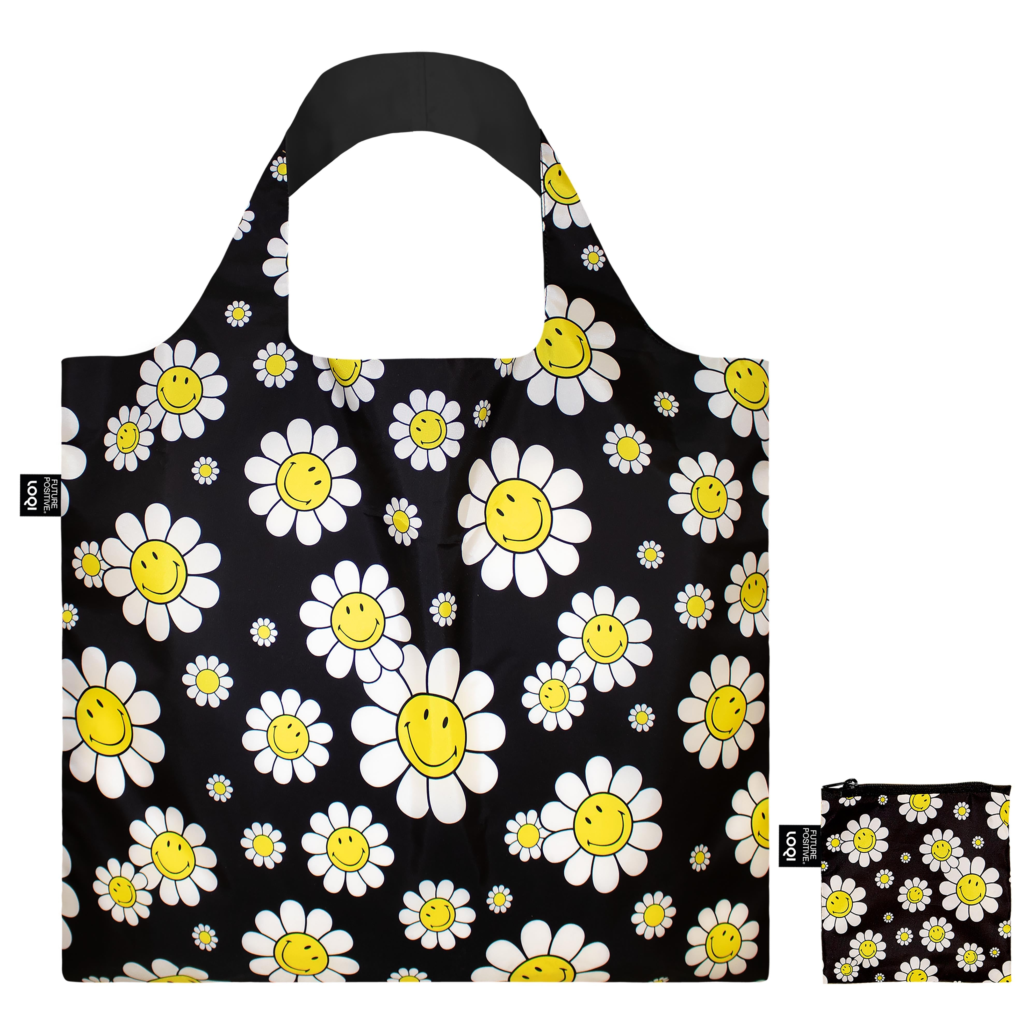 LOQI Smiley Flowers Tote Bag Black