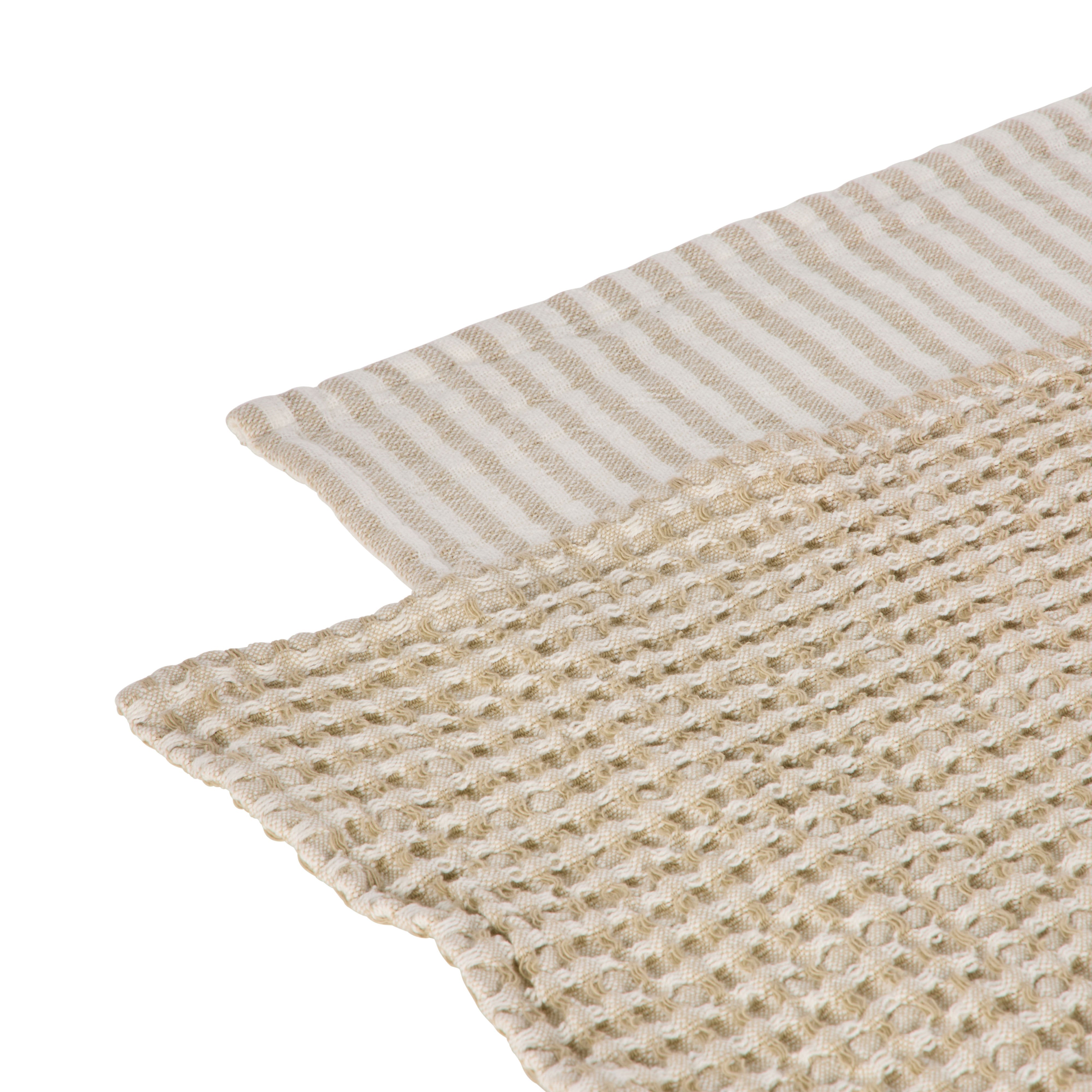Davis & Waddell Heritage Stripe Cotton Tea Towel 2 Piece Set Beige & White