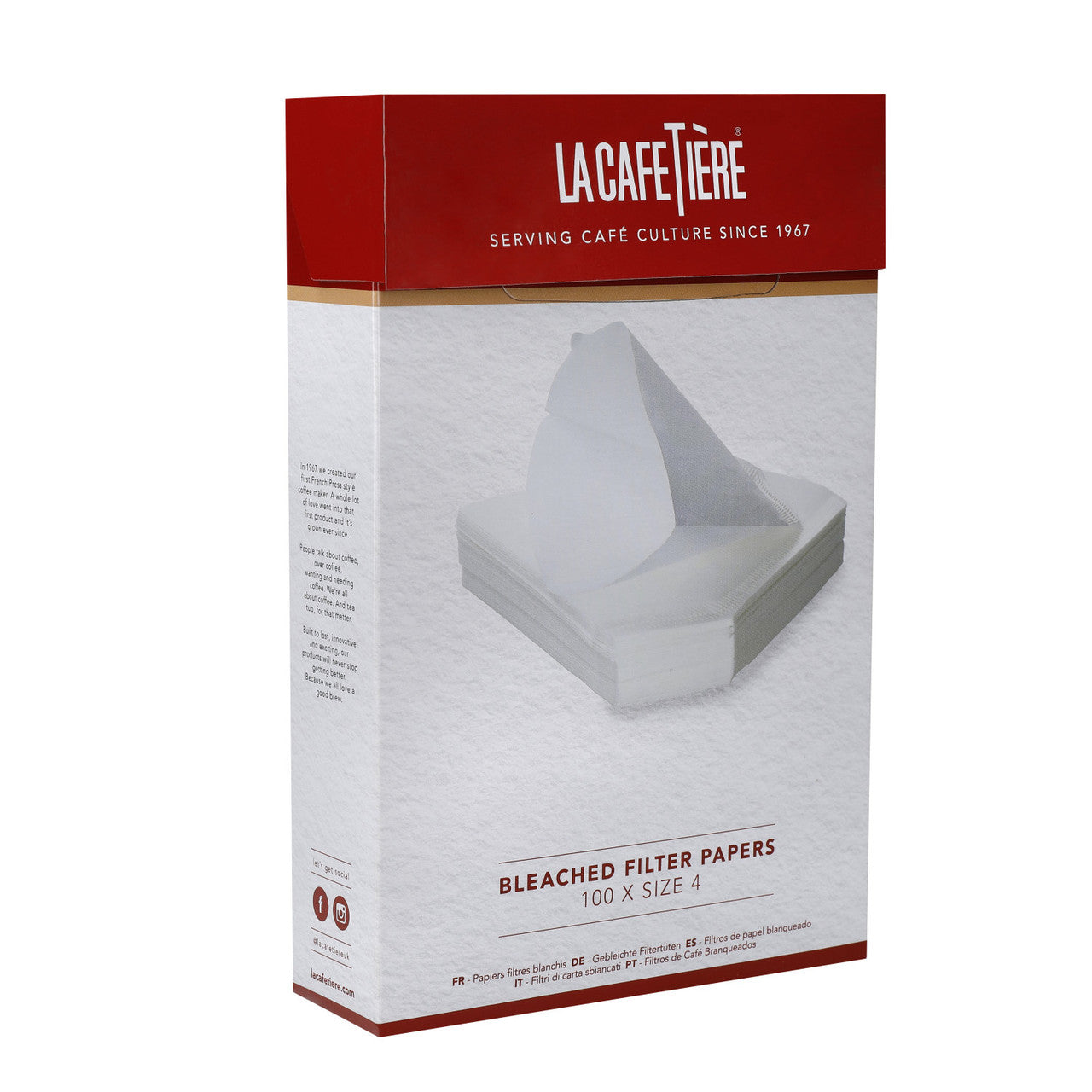 La Cafetière Bleached Coffee Filter Papers Size 4 Set of 100