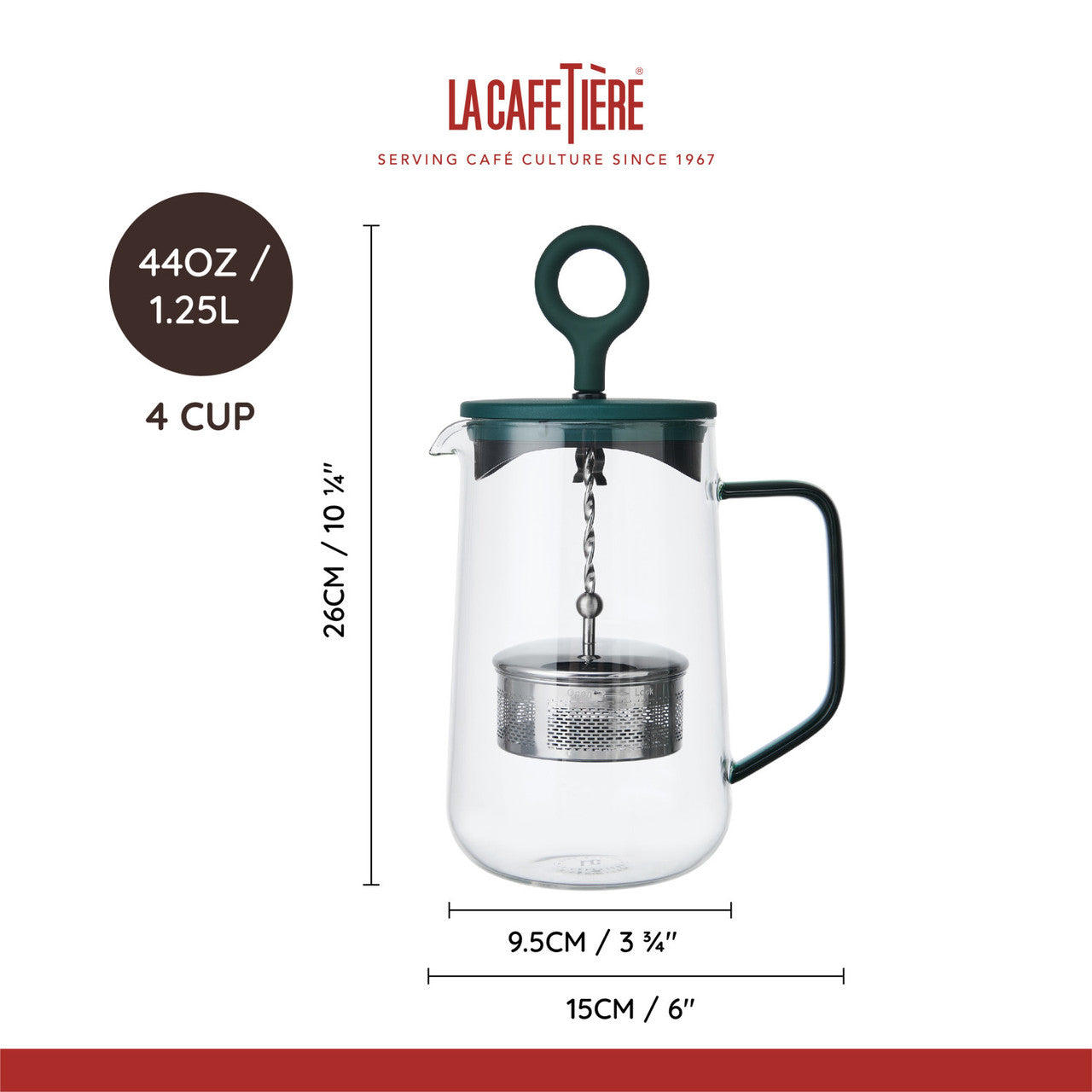 La Cafetière Gyro Glass Spinning Tea Infuser 4 Cup / 1.25L (Green)