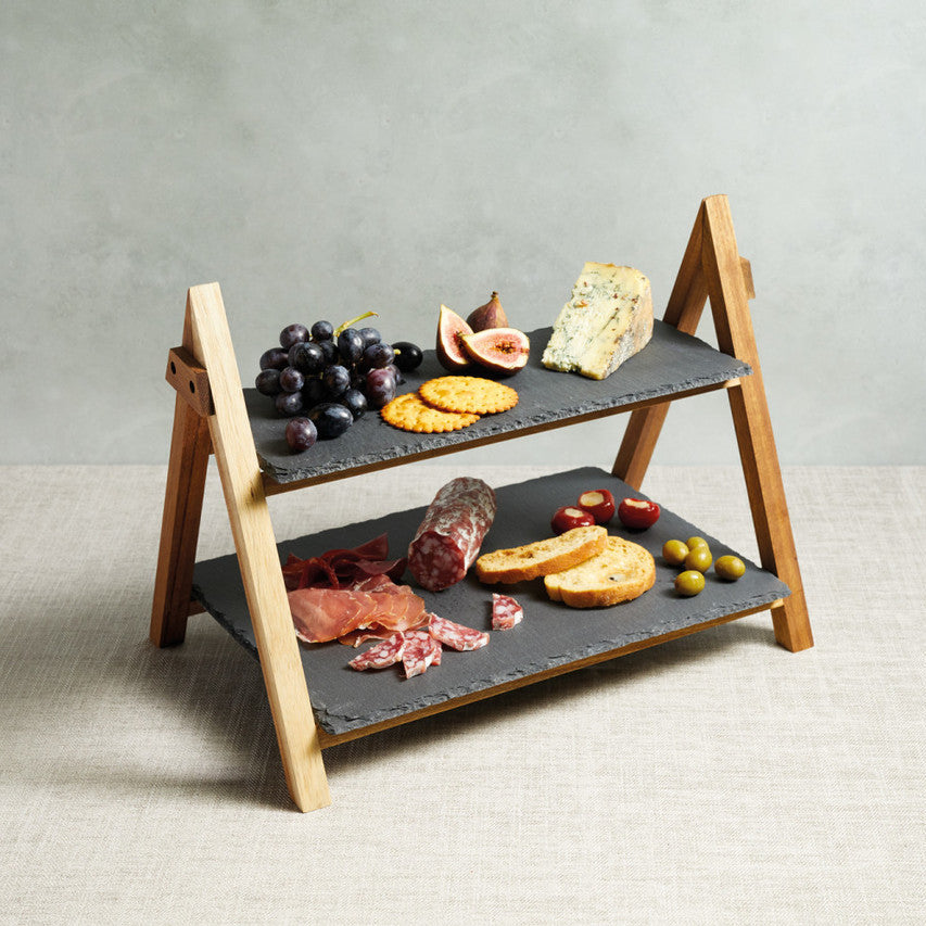 Artesà Two Tier Slate & Acacia Wood Serving Stand