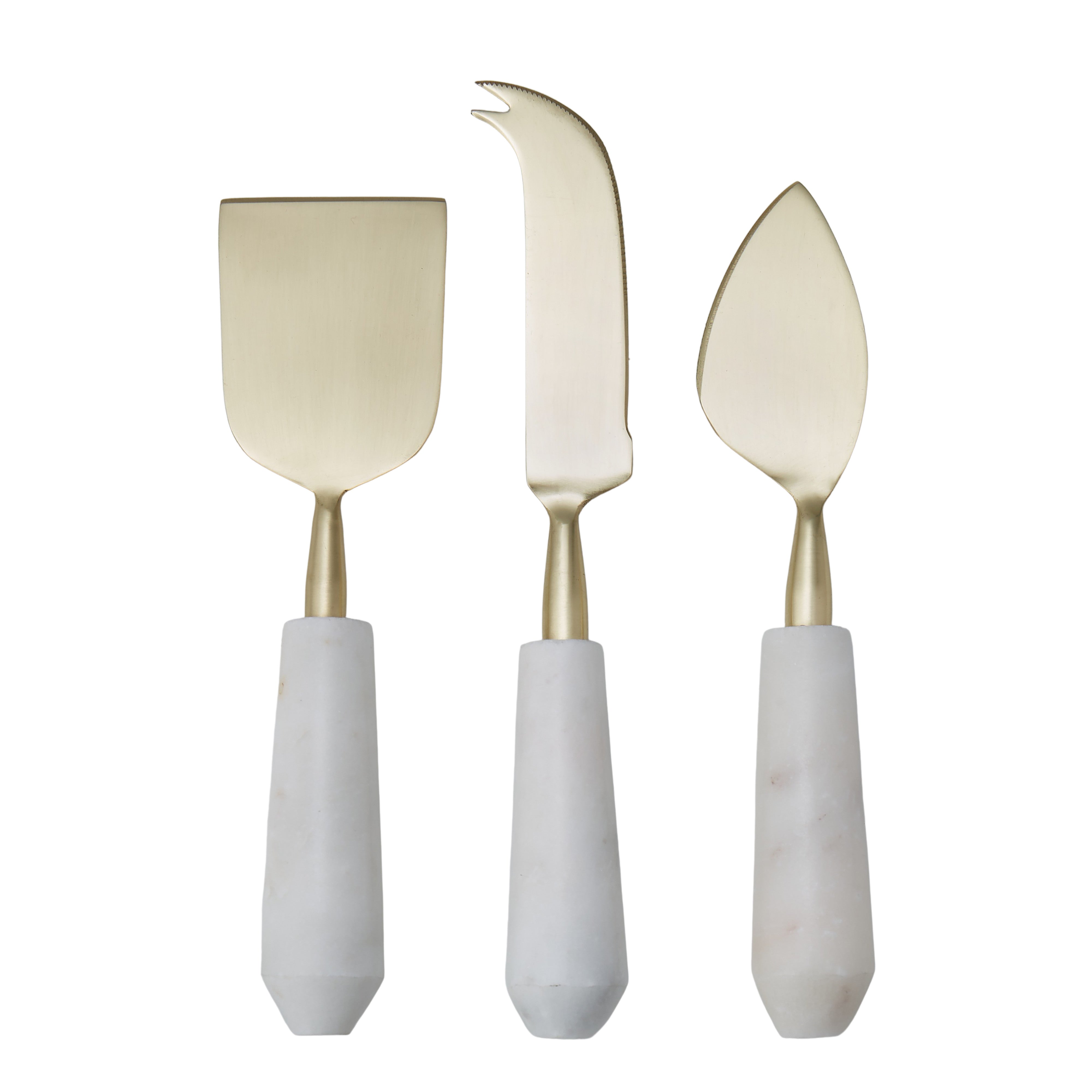 Amalfi Marble and Stainless Steel Cheese Knife 3 Piece Set Gold & White