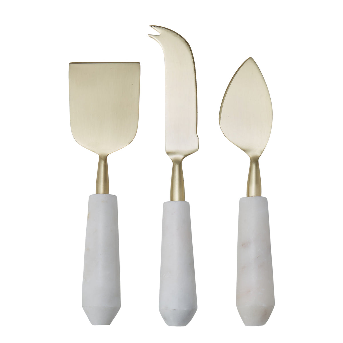 Amalfi Marble and Stainless Steel Cheese Knife 3 Piece Set Gold & White