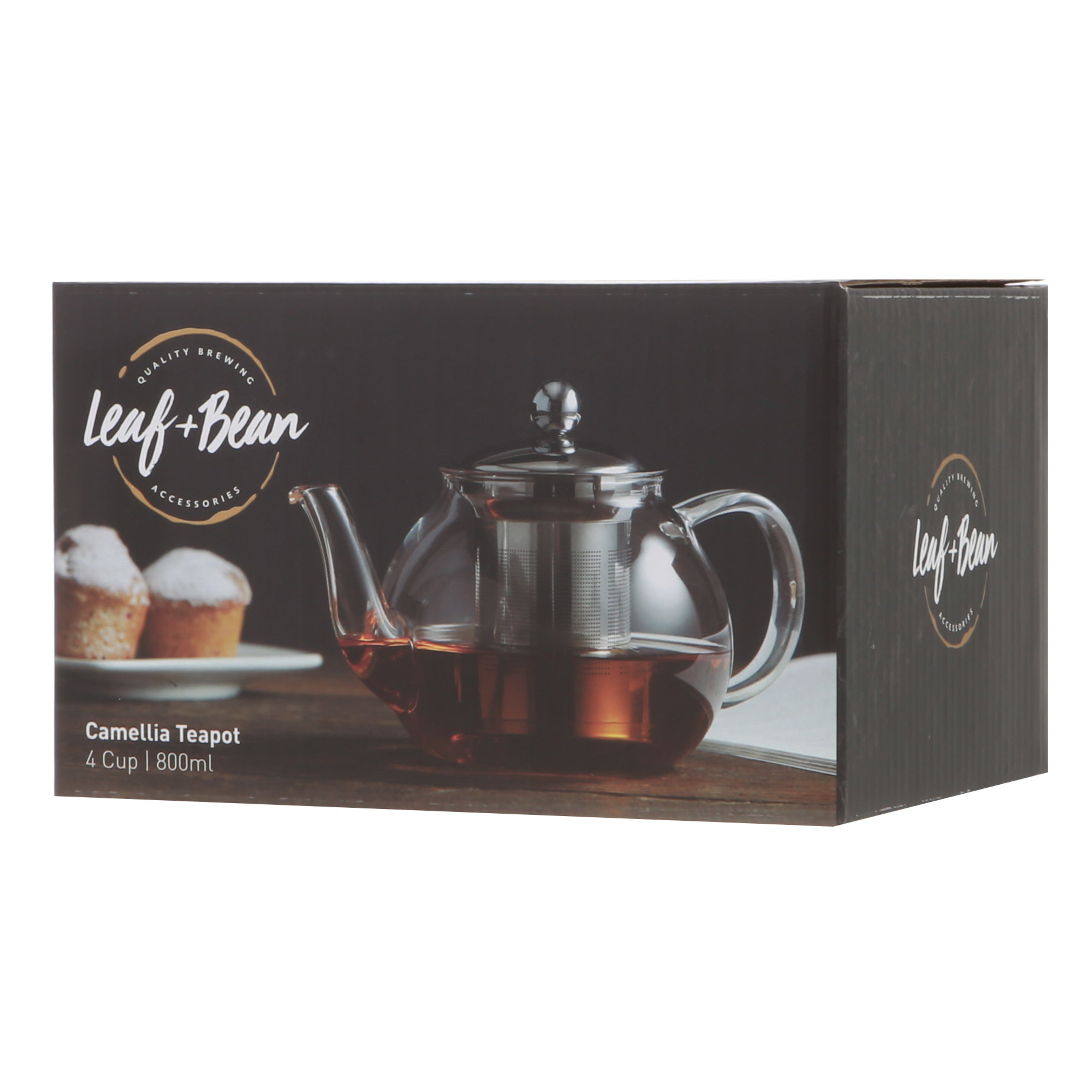 Leaf & Bean Camellia Teapot with Filter 4 Cup (800ml) Clear & Stainless Steel