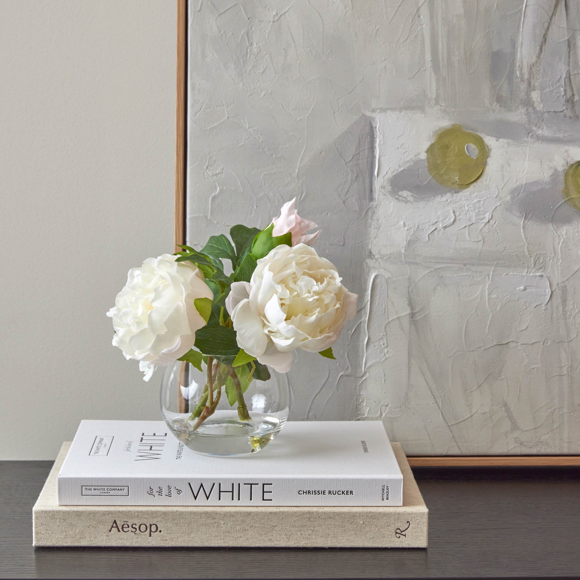 Rogue Peony Real Touch Sphere Vase White & Pink