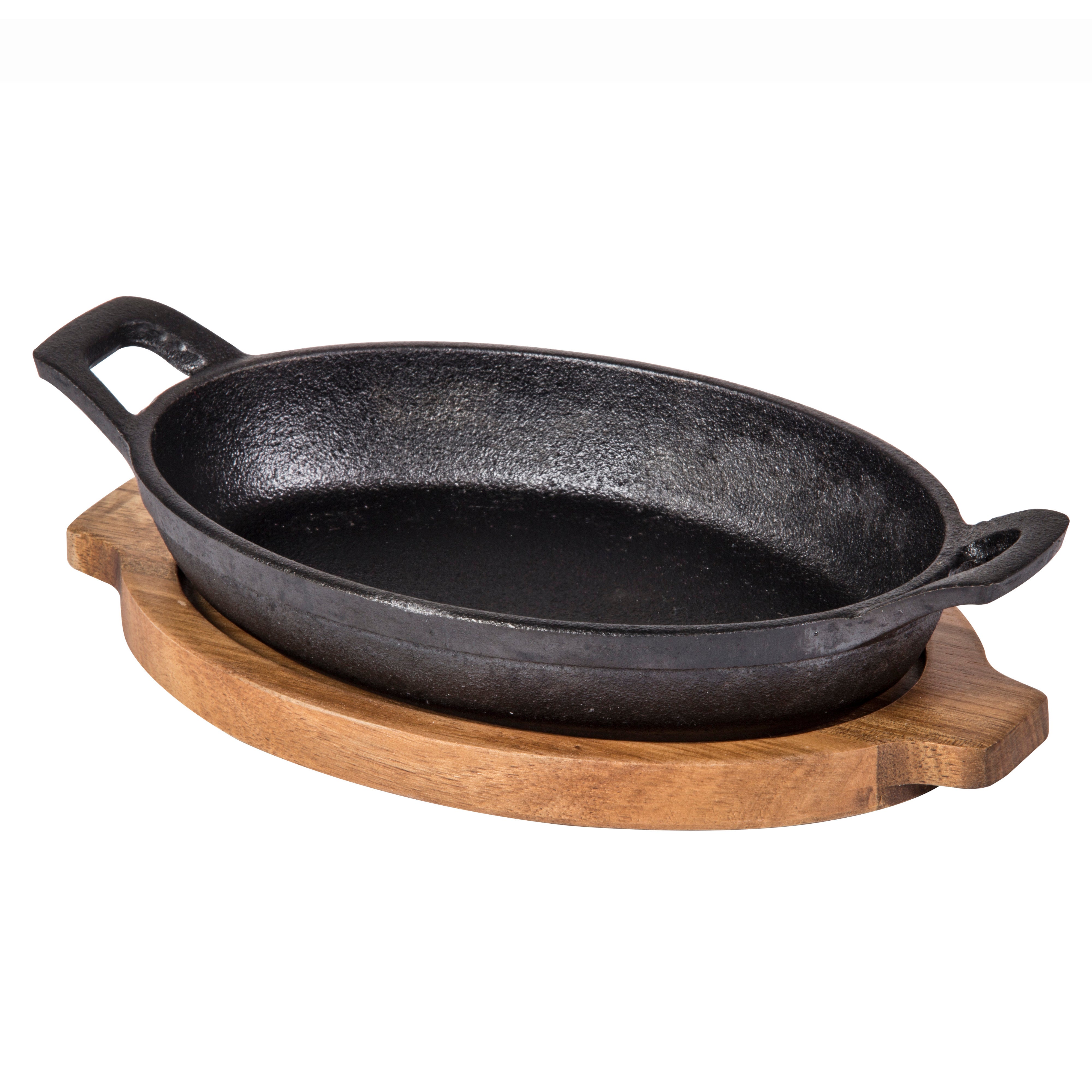 Davis & Waddell Fine Foods Oval Cast Iron Skillet with Acacia Trivet Black & Natural