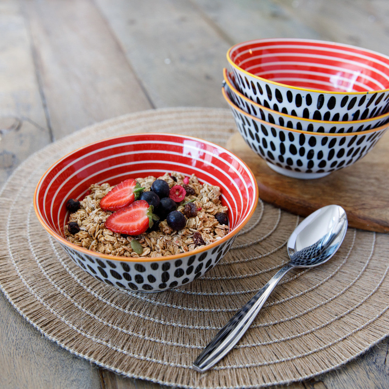 Mikasa Glazed Stoneware Bowl 15.5cm (Red Swirl)