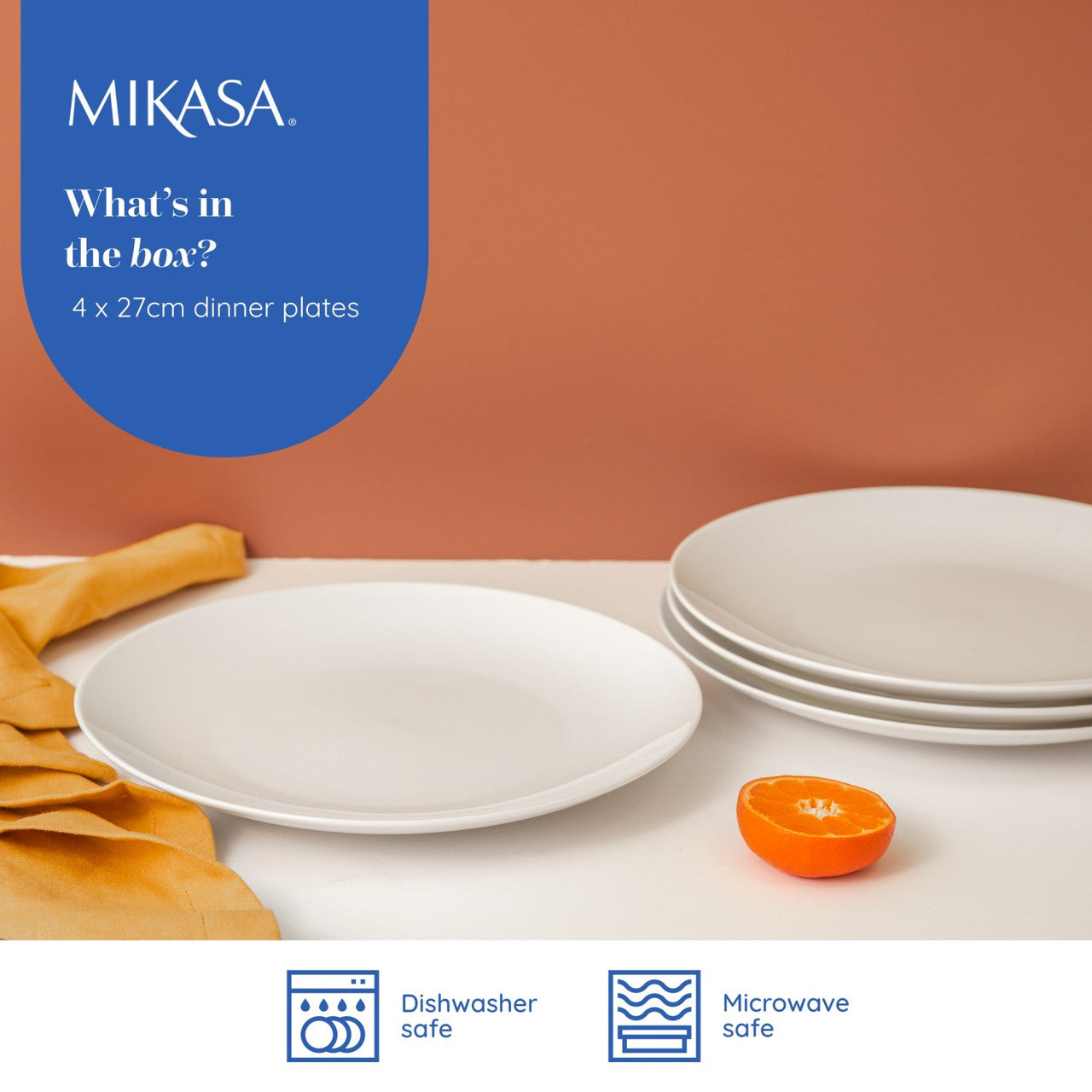 Mikasa Chalk Porcelain Dinner Plate Set 4 Piece 27cm (White)
