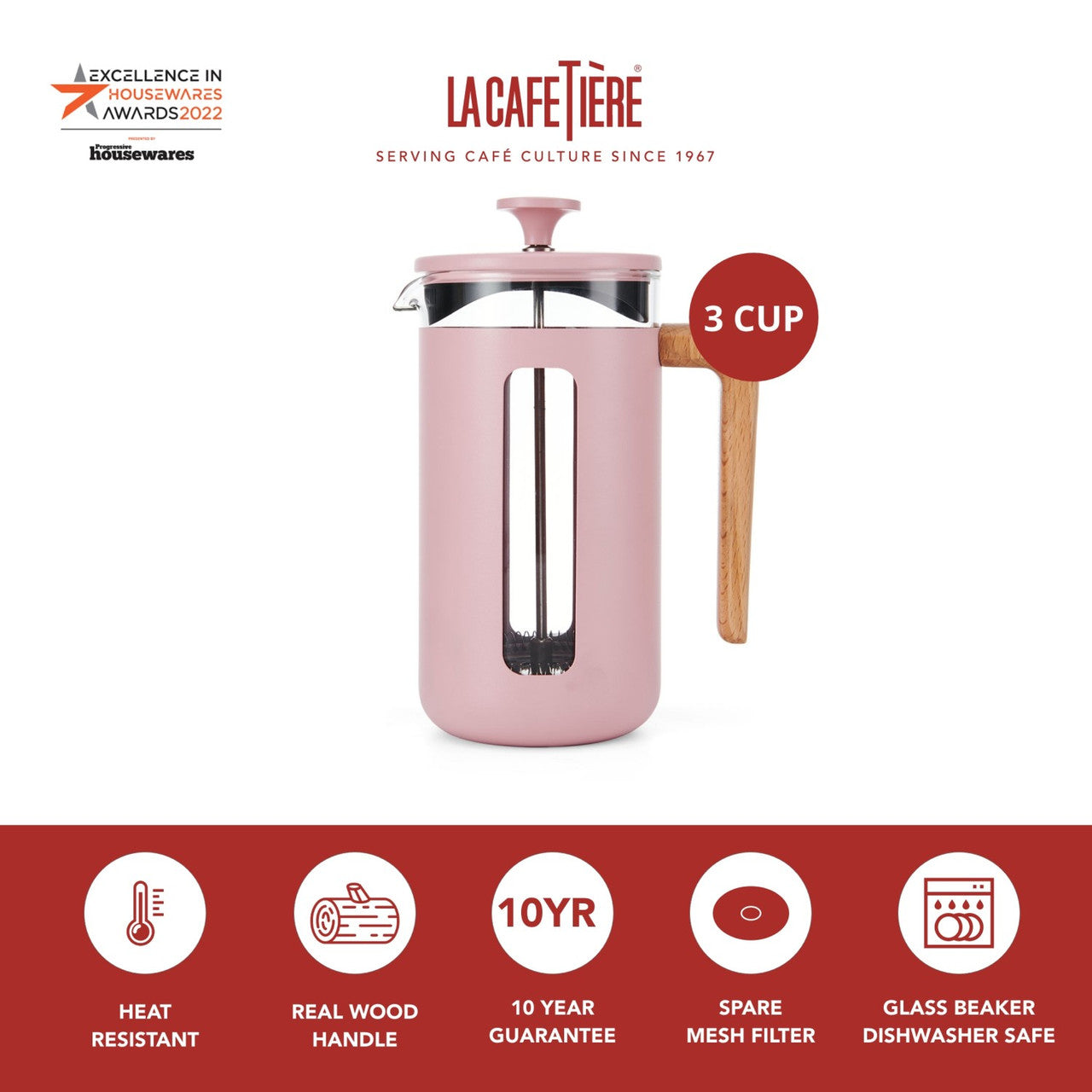 La Cafetière Pisa Stainless Steel Cafetière 3 Cup / 350ml (Pink)