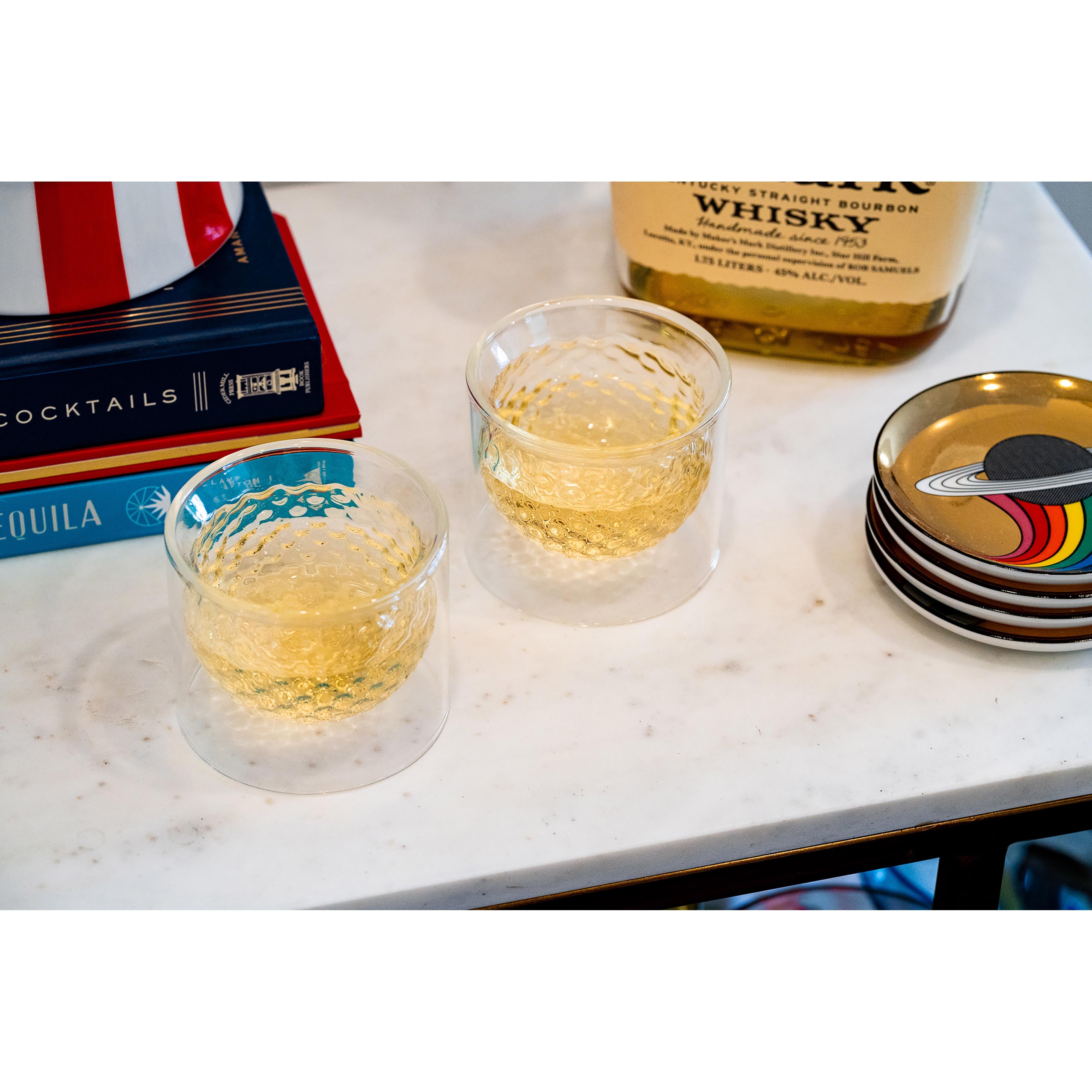 Kikkerland Golf Ball Glasses 2 Piece Set Clear
