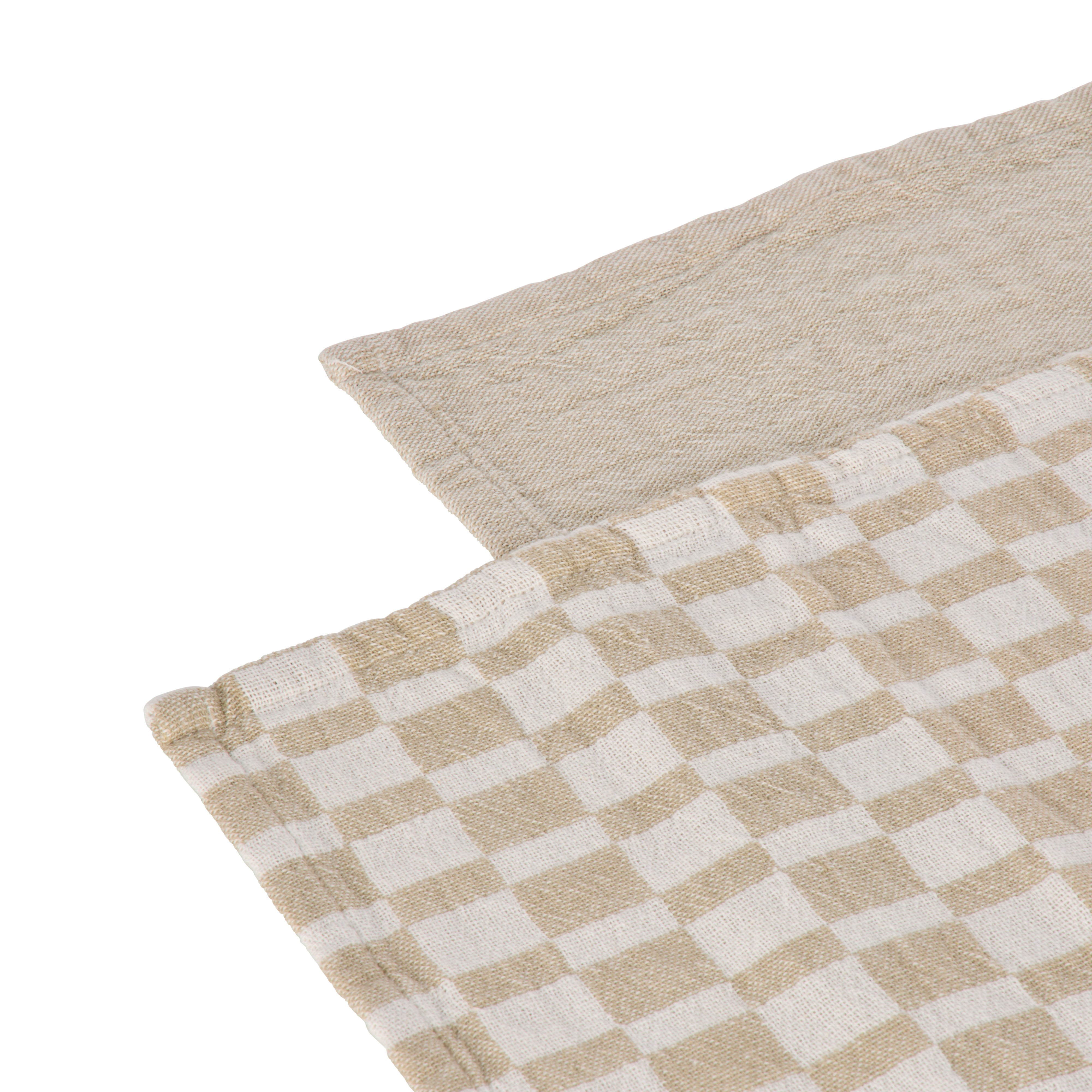 Davis & Waddell Heritage Check Cotton Tea Towel 2 Piece Set Beige & White