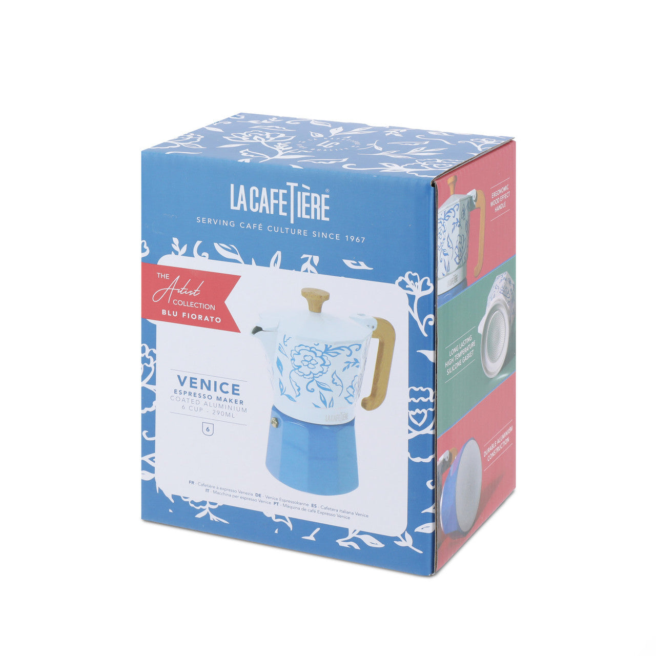 La Cafetière Venice Aluminium Espresso Maker 6 Cup / 290ml (Blu Fiorato)