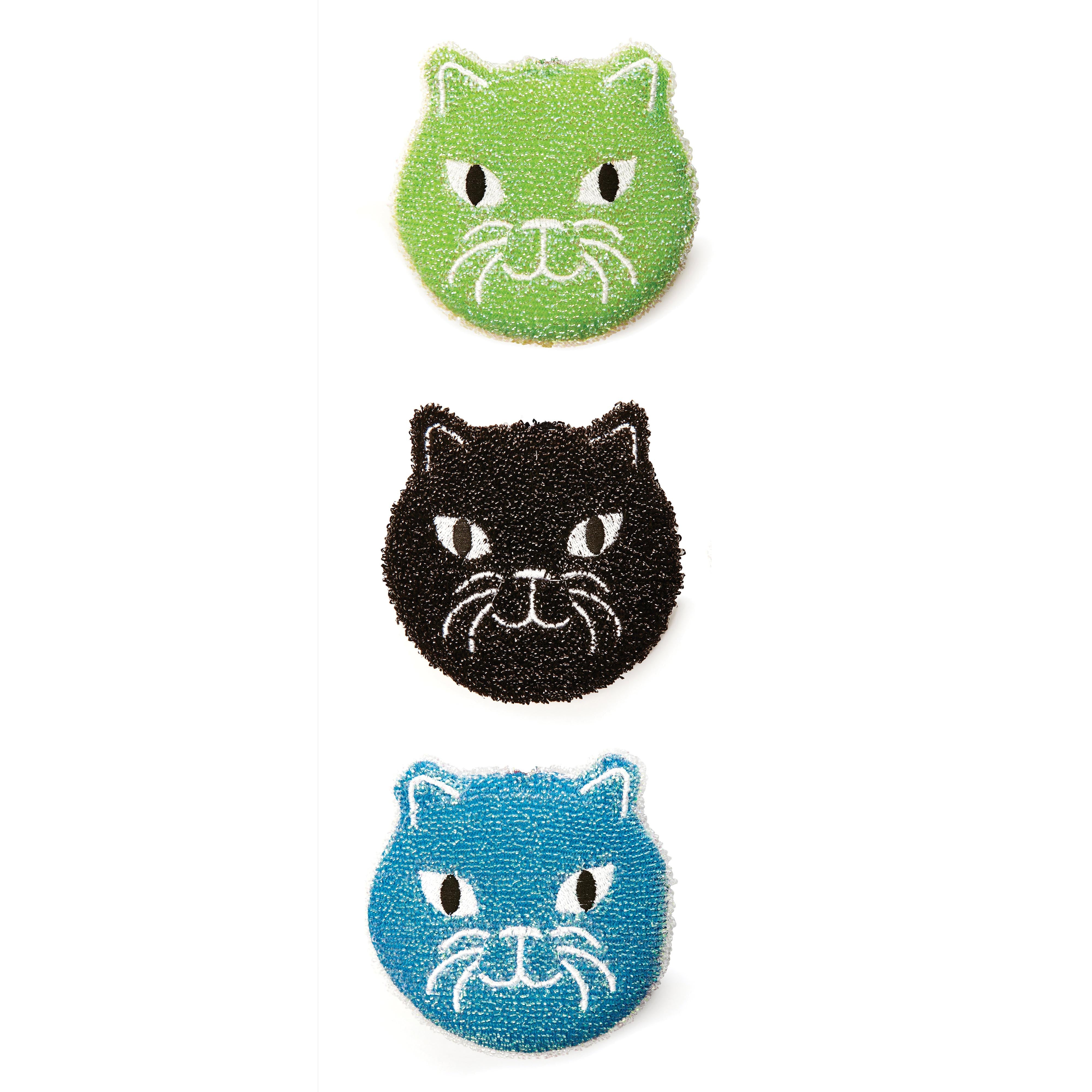 Kikkerland Cat Sponges 3 Piece Set Multi-Coloured