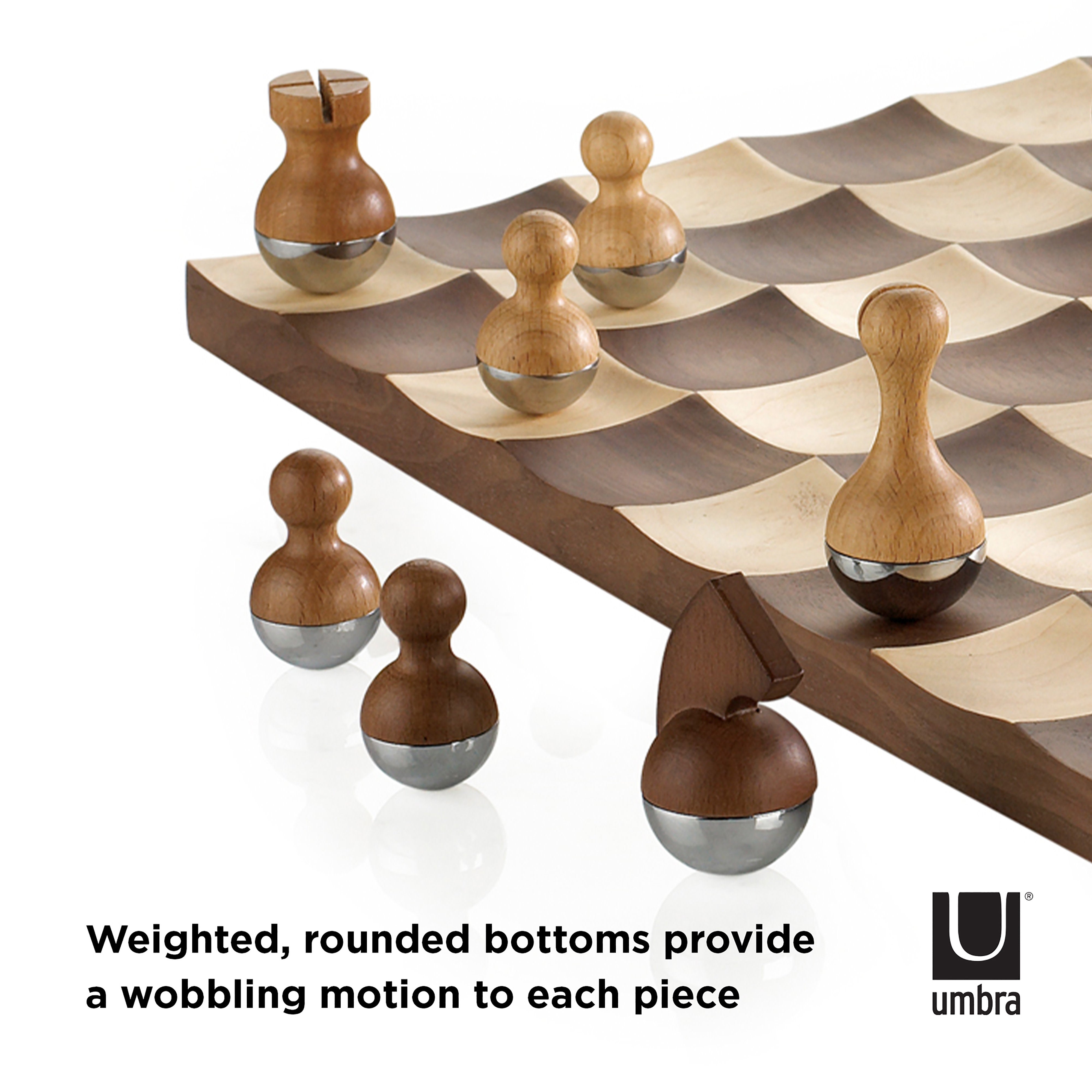 Umbra Wobble Chess Set Maple & Walnut