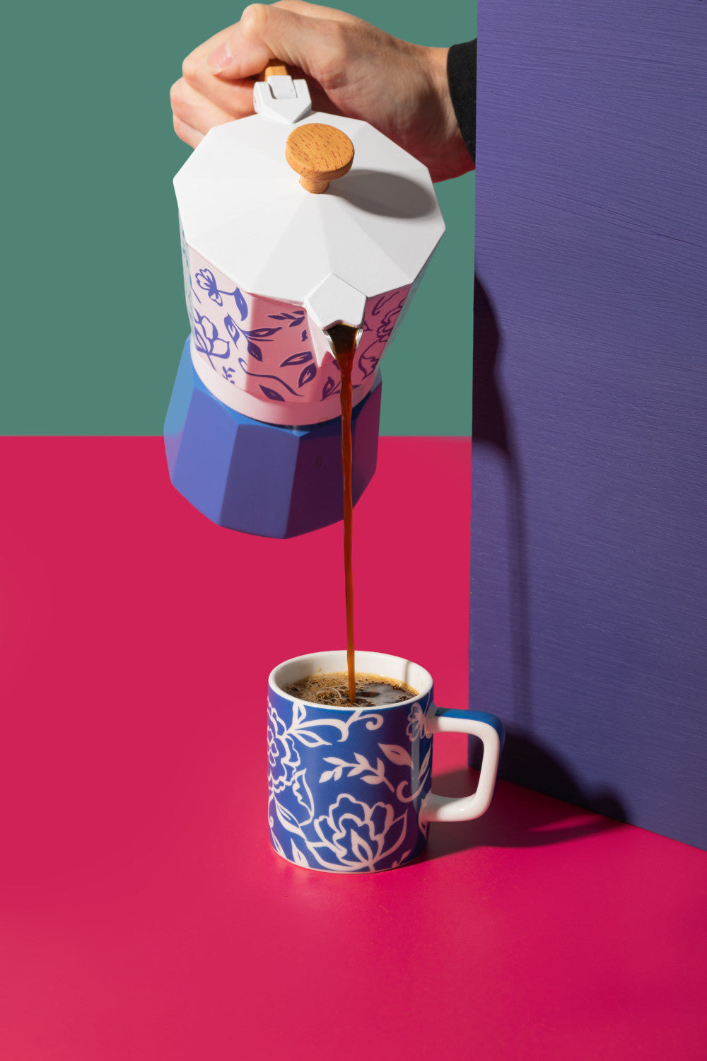 La Cafetière Venice Aluminium Espresso Maker 6 Cup / 290ml (Blu Fiorato)