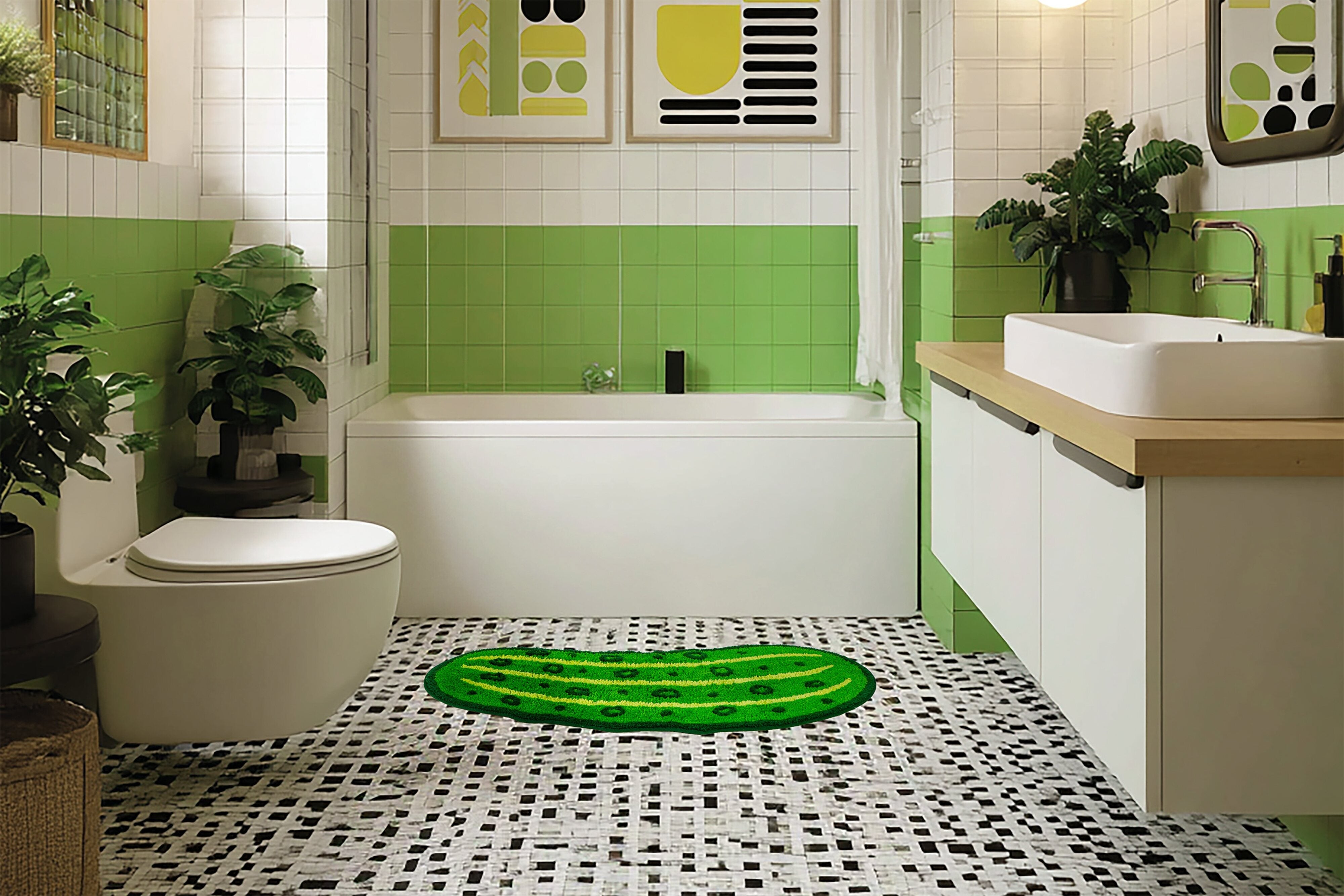 Kikkerland Pickle Bath Rug Green