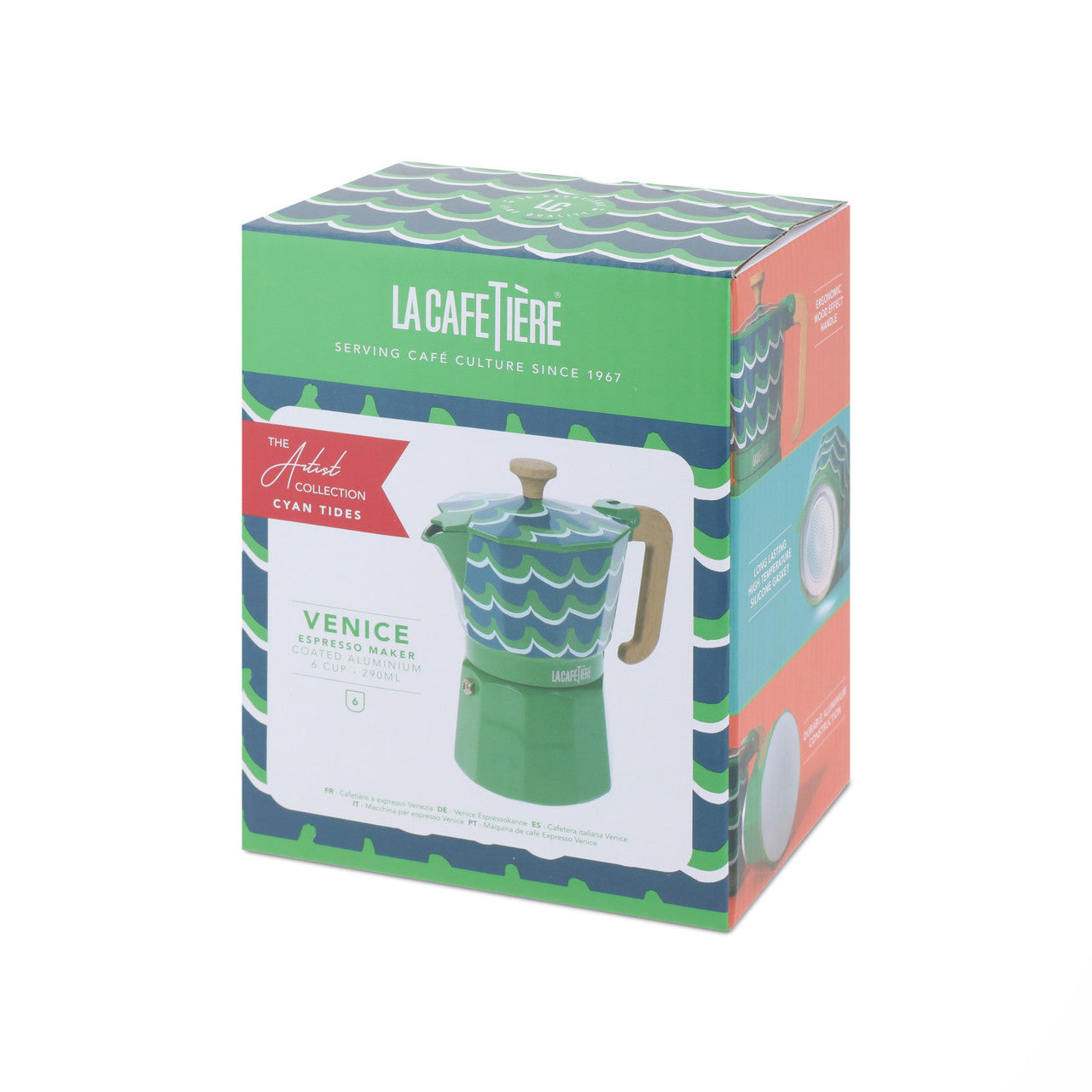 La Cafetière Venice Aluminium Espresso Maker 6 Cup / 290ml (Cyan Tides)