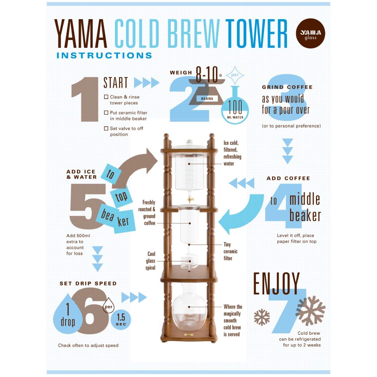Yama Cold Drip Coffee Maker 6-8 Cup - Brown