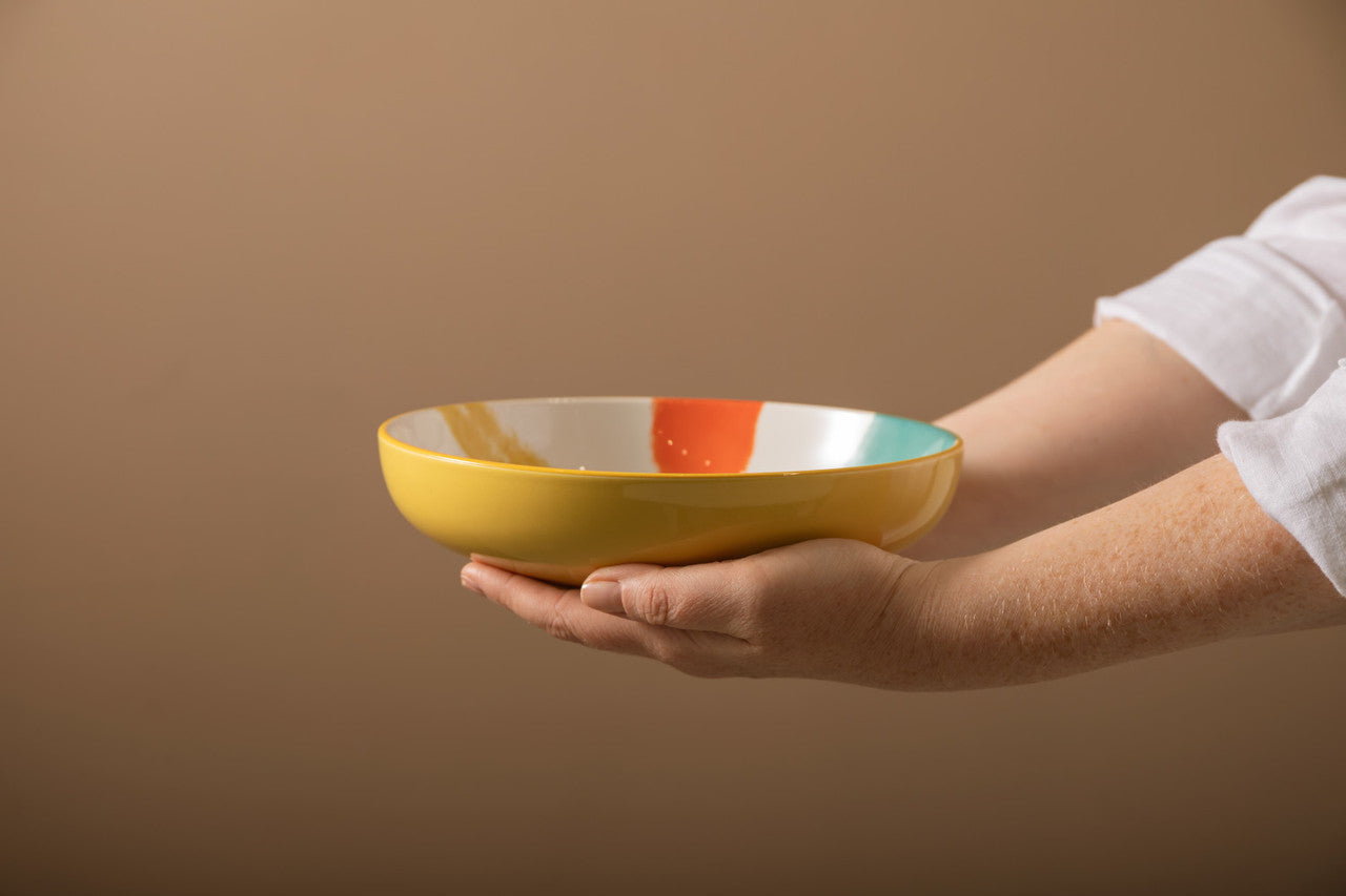 Mikasa Glazed Stoneware Coupe Bowl 21cm (Yellow Abstract)