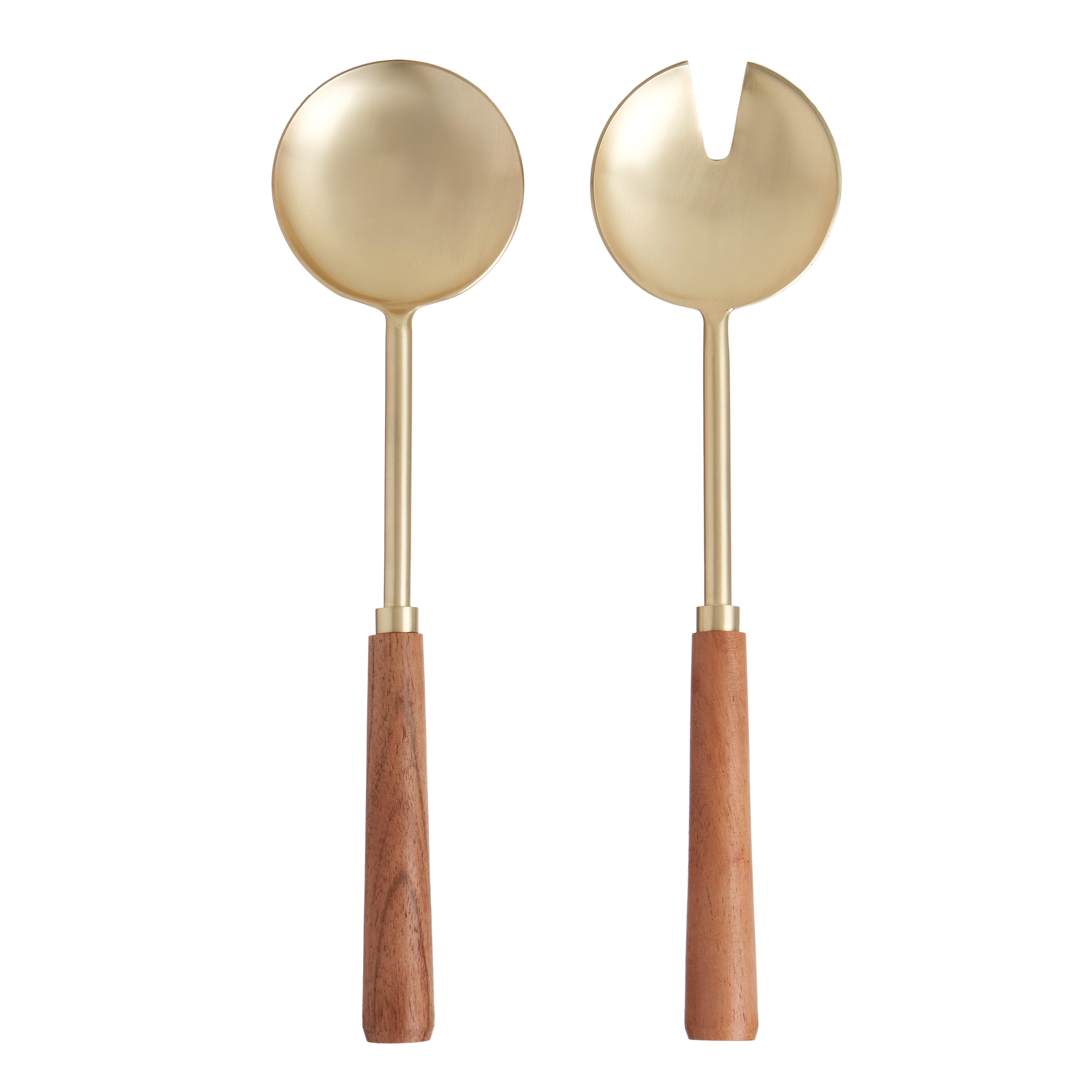 Amalfi Acacia Wood & Stainless Steel Salad Servers 2 Piece Set Gold & Walnut