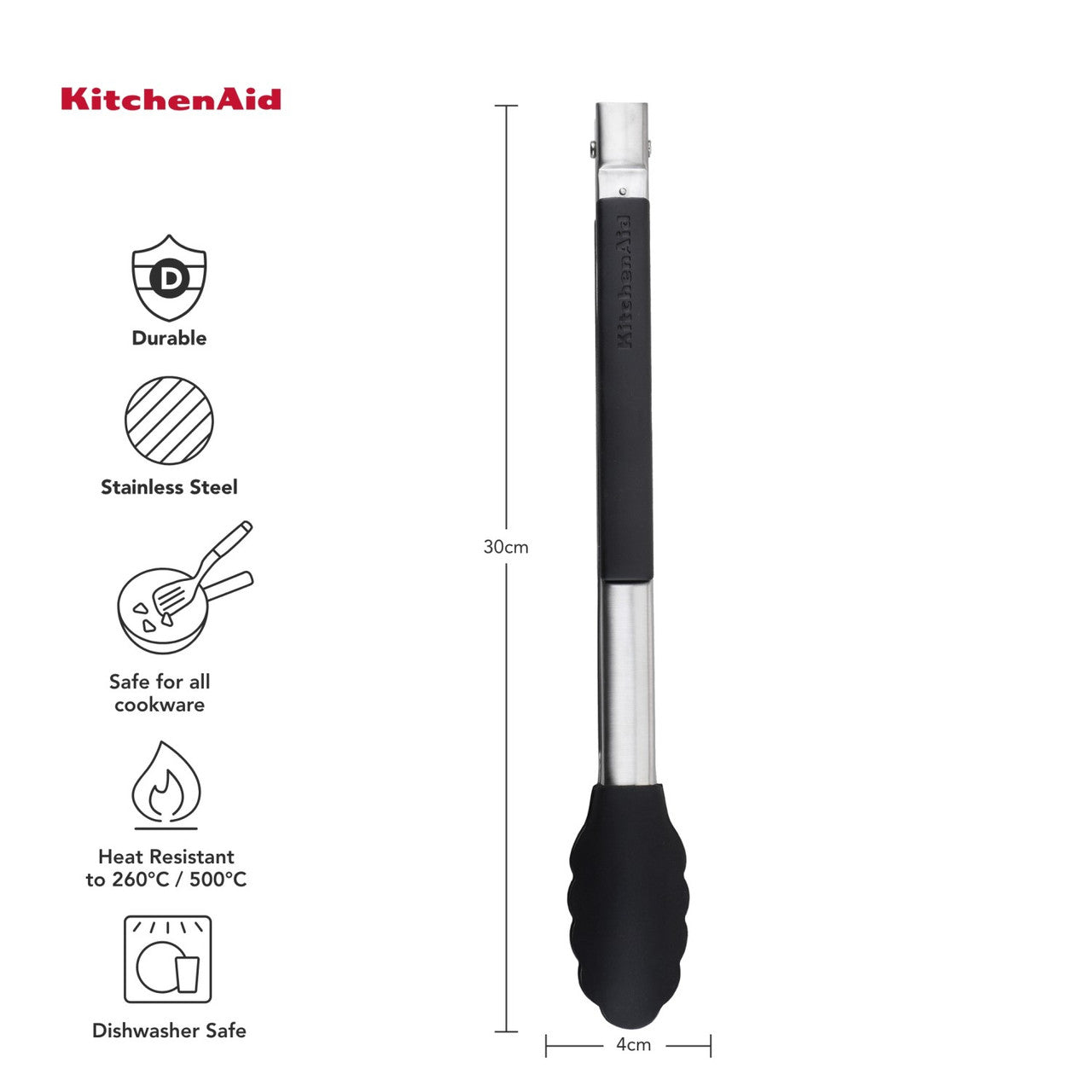 KitchenAid Silicone Tipped Side Locking Tongs 30cm