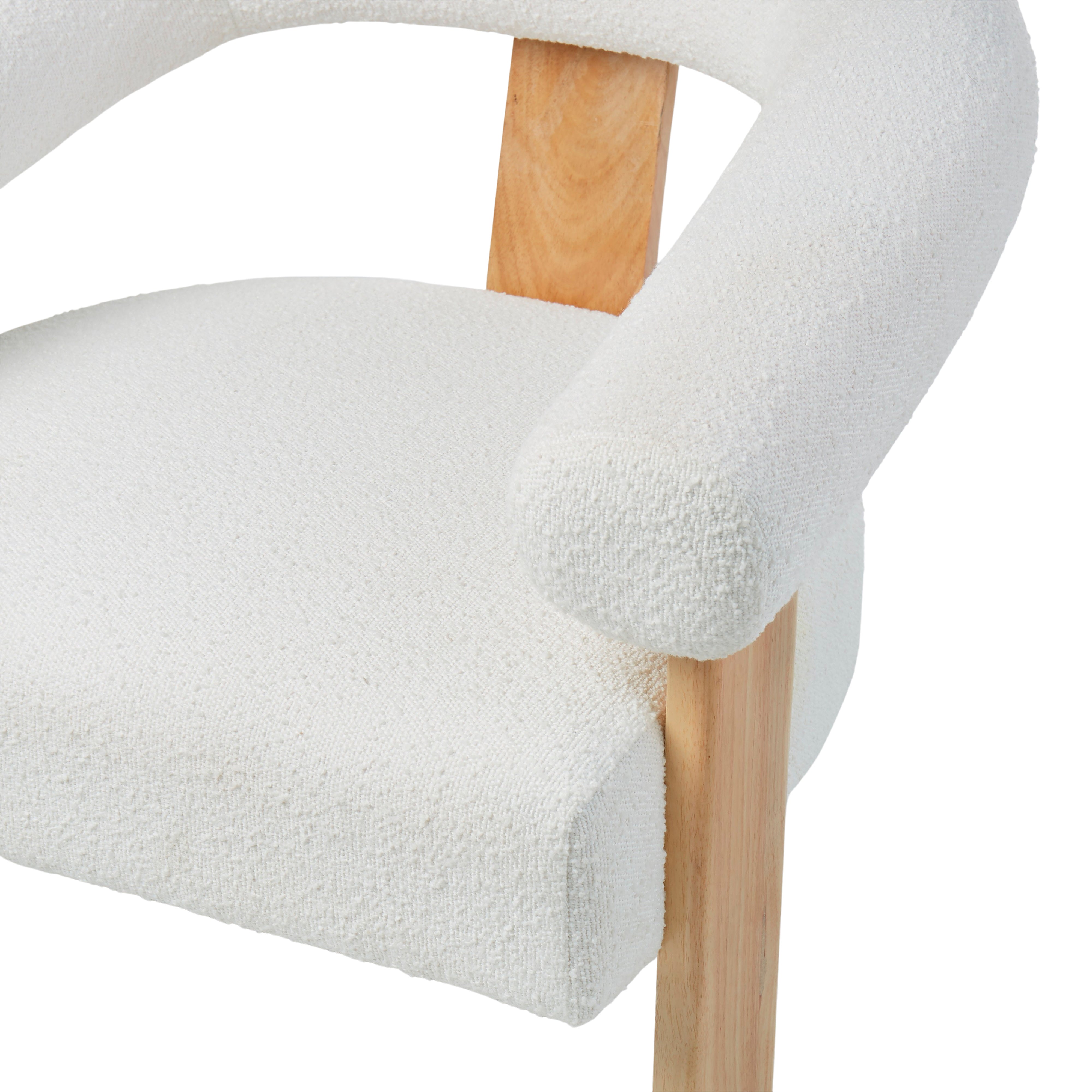 Amalfi Boucle and Wood Curved Armchair White & Natural