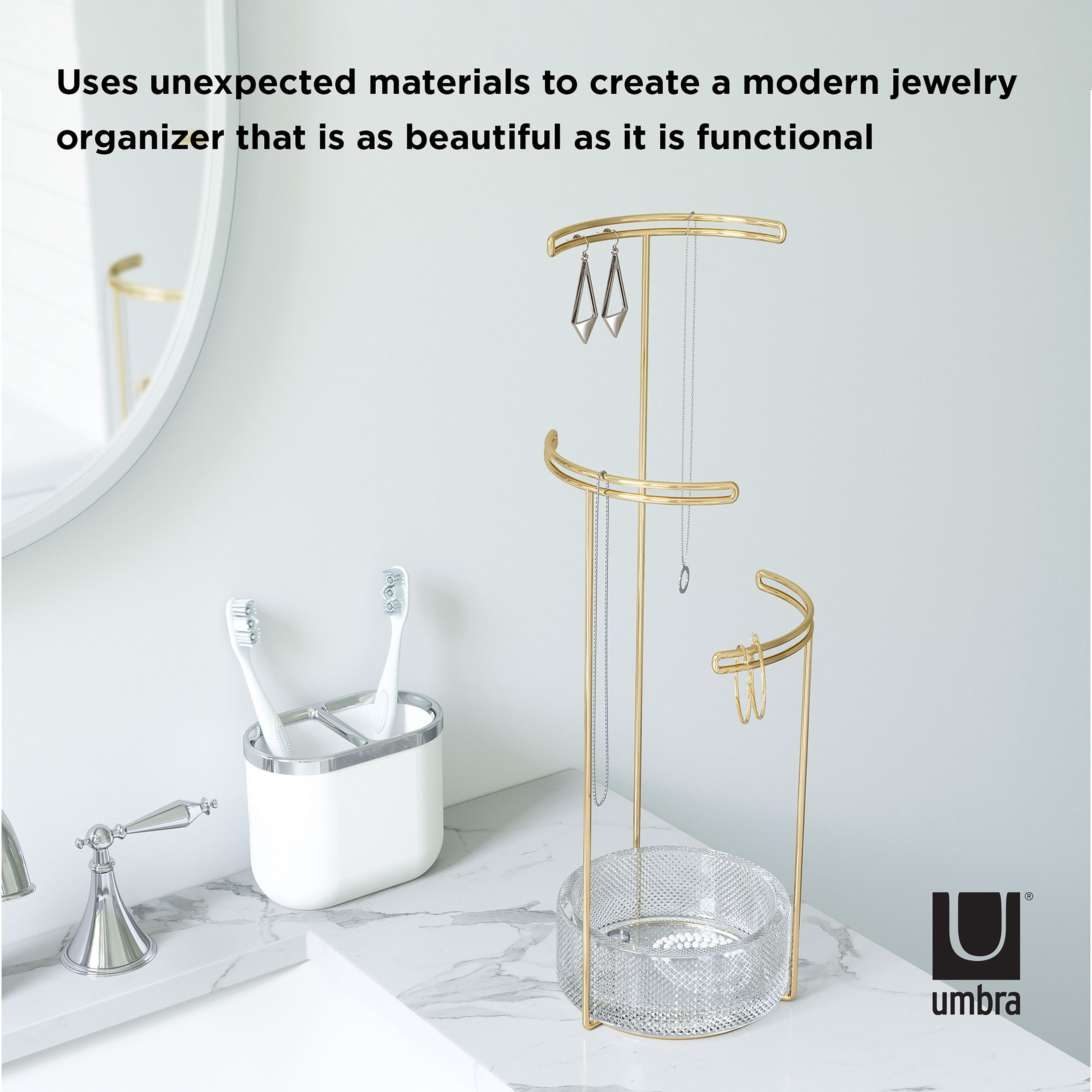 Umbra Tesora Jewellery Stand Glass & Brass