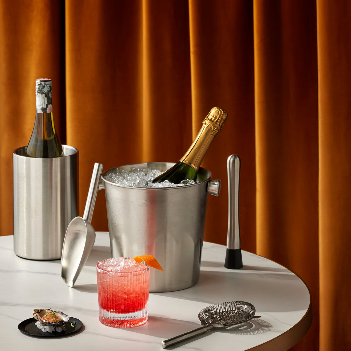 Davis & Waddell Brooklyn Stainless Steel Ice Bucket 2.8L with 3 Piece Barware Set Silver