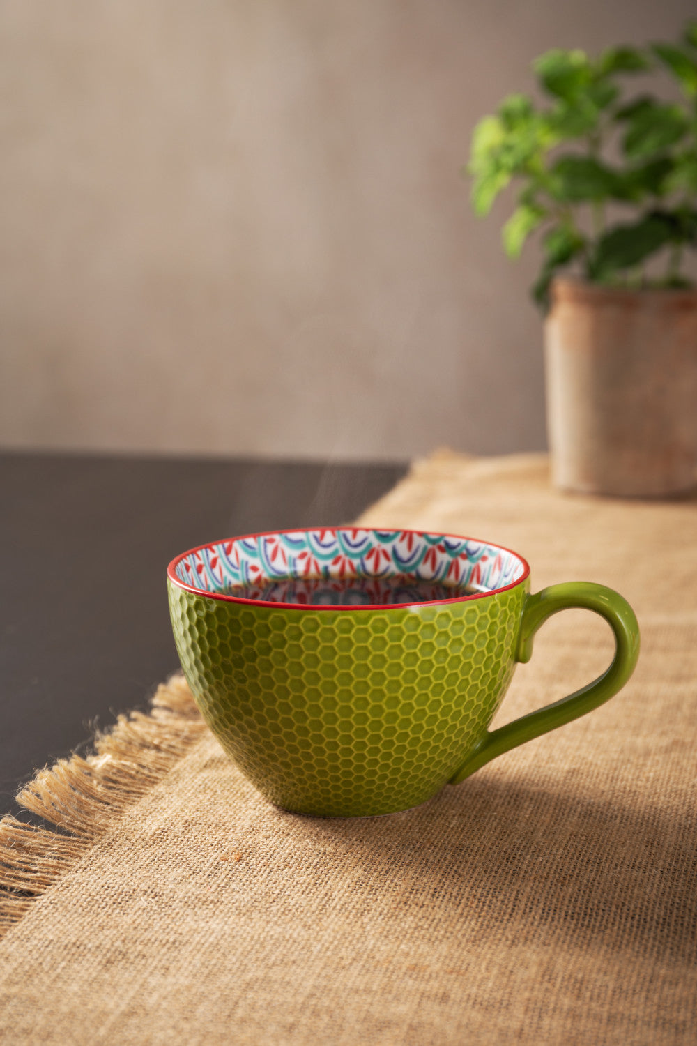 Mikasa Stoneware Mug 330ml (Green & Blue Geometric)