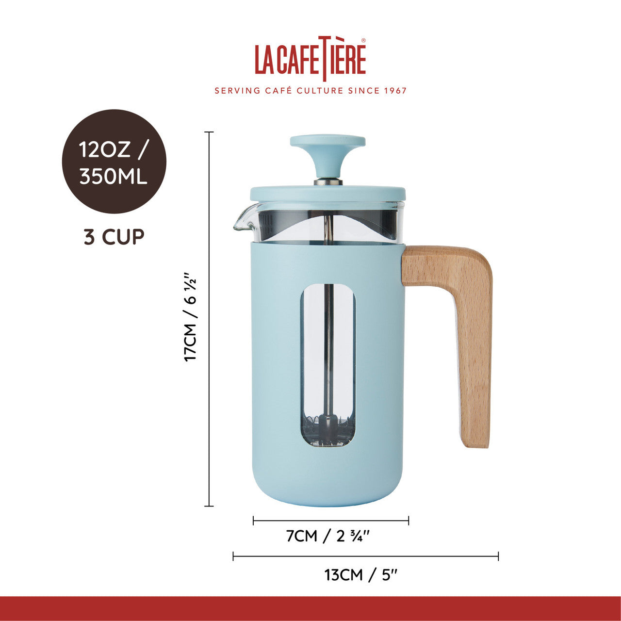La Cafetière Pisa Stainless Steel Cafetière 3 Cup / 350ml (Sky Blue)