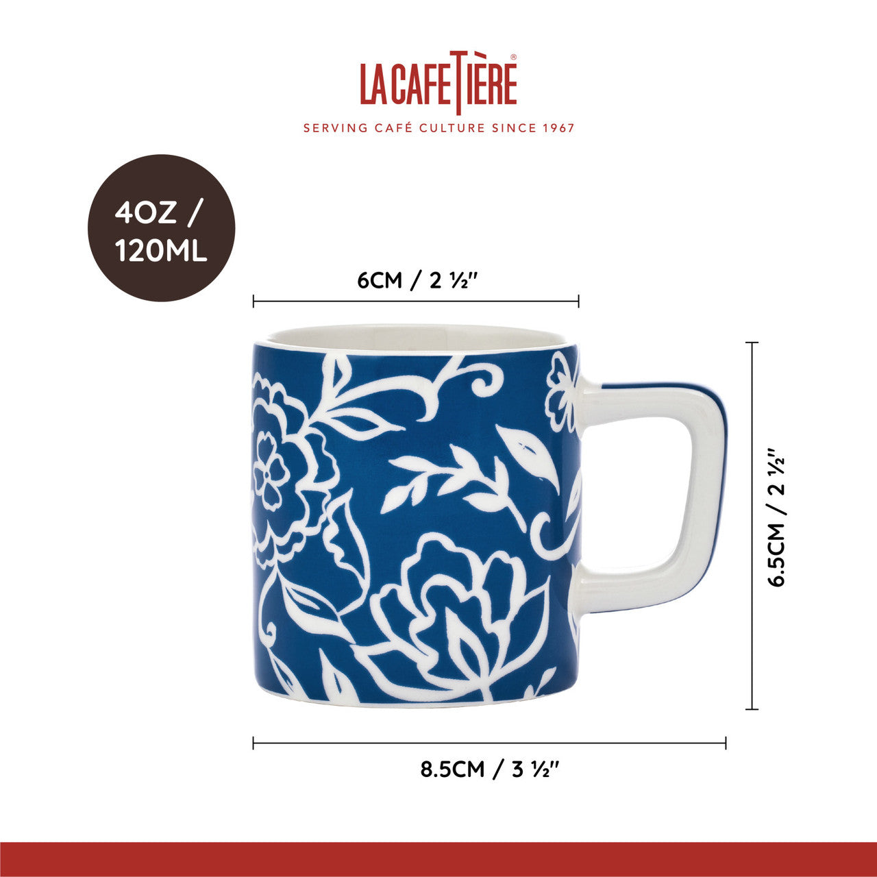 La Cafetière Ceramic Espresso Cup 120ml (Blue Blu Fiorato)