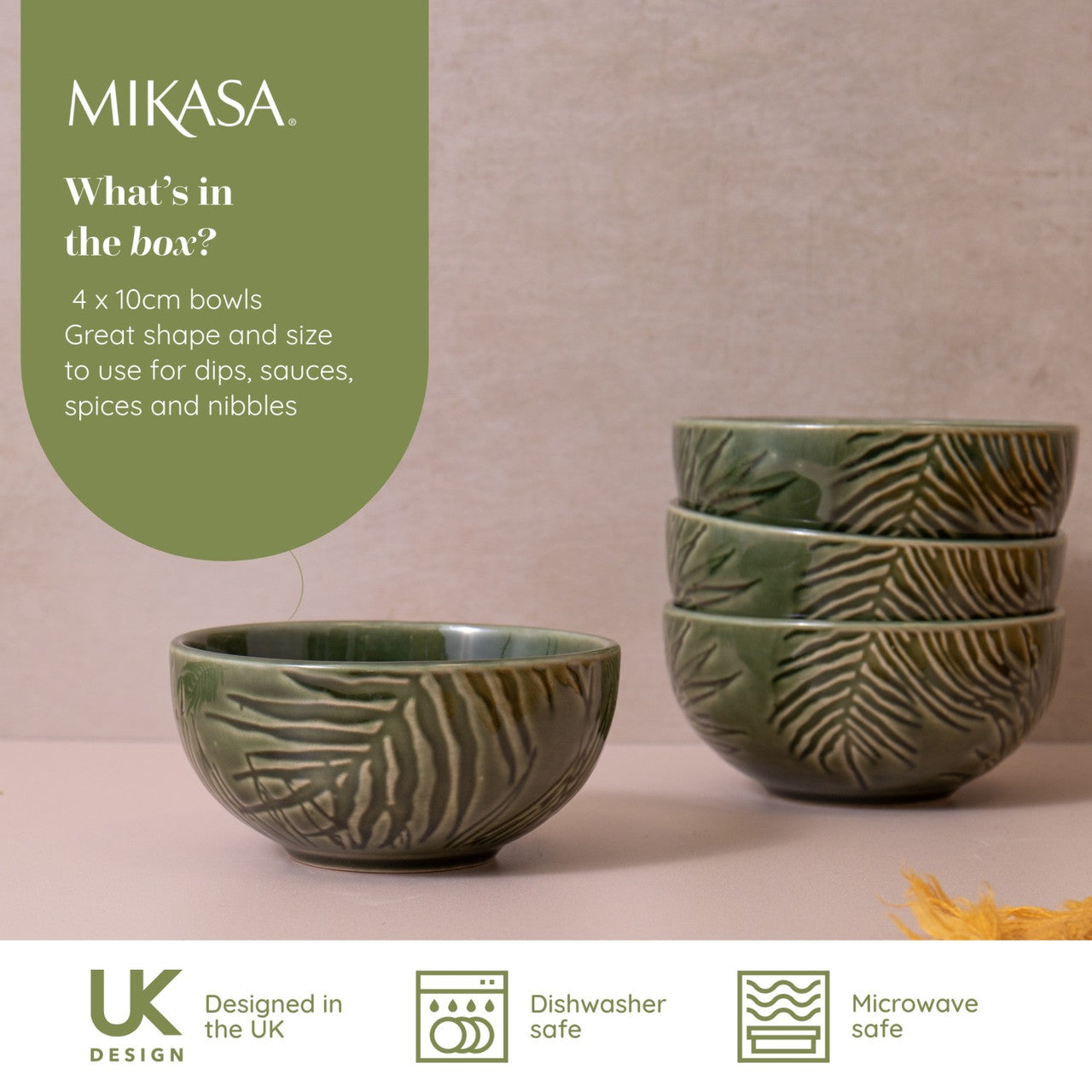 Mikasa Jardin Stoneware Dip Bowl Set 4 Piece 10cm (Green)