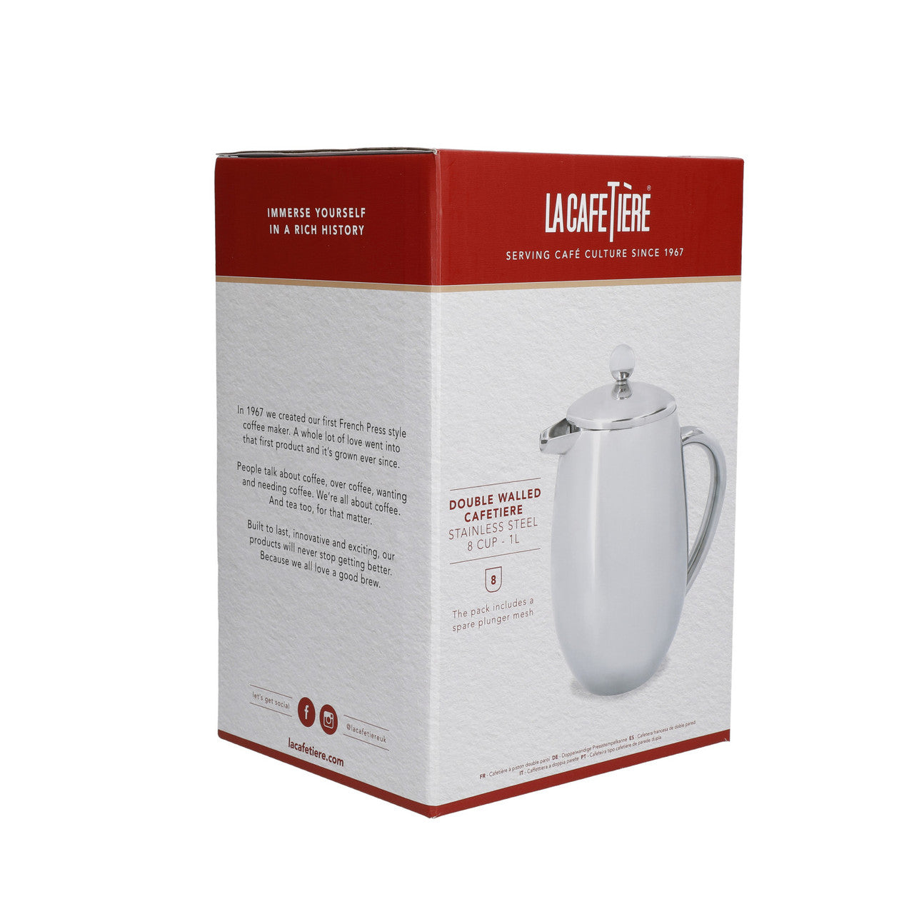 La Cafetière Double Walled Stainless Steel Cafetière 8 Cup / 1L