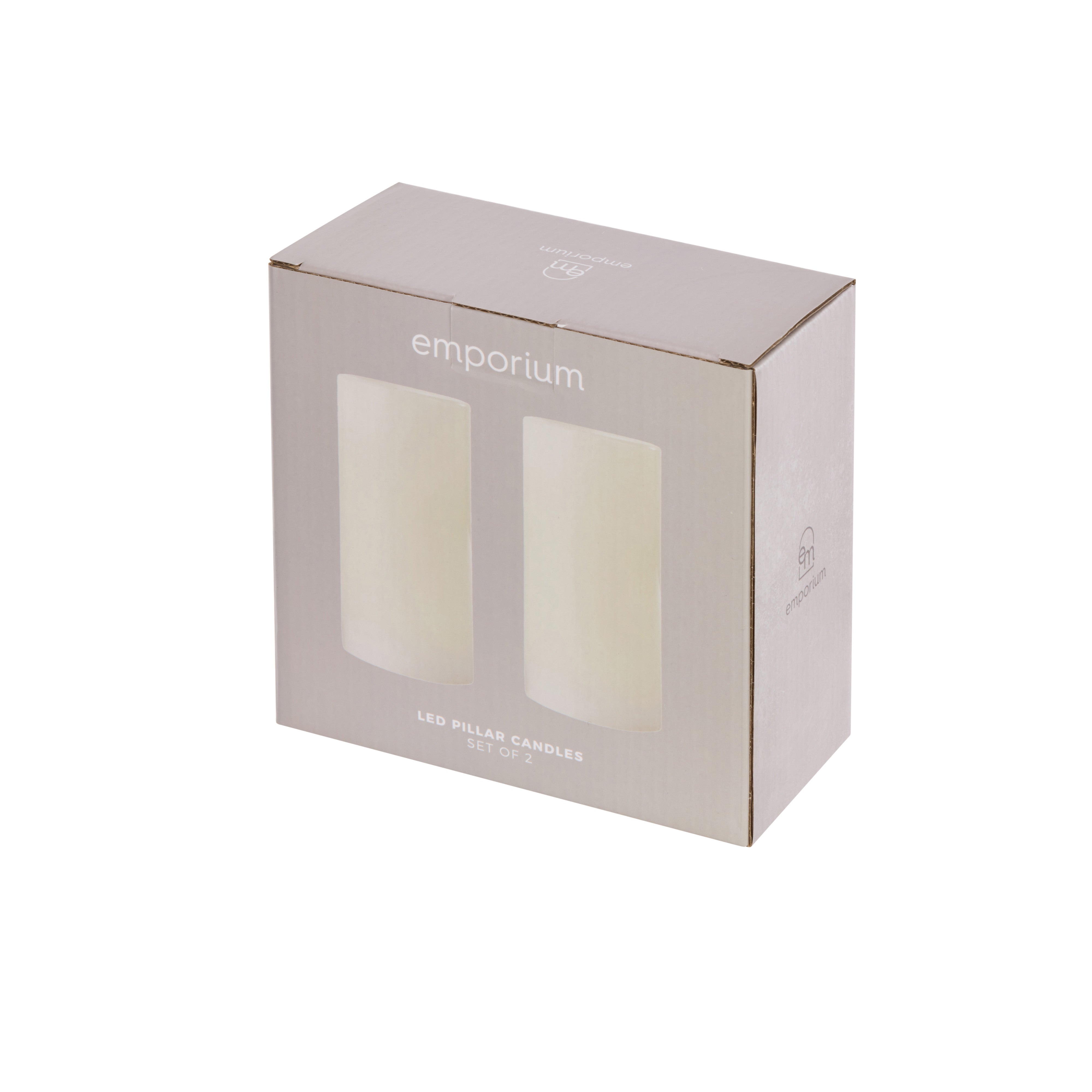 Emporium Tall Pillar LED Candles 2 Piece Set White