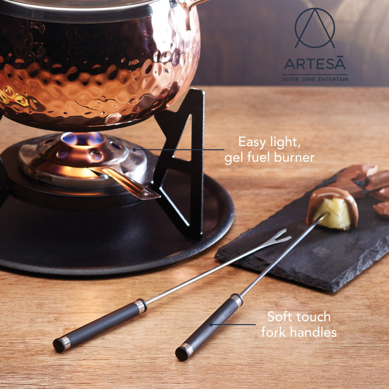 Artesà Copper Finish Fondue Set