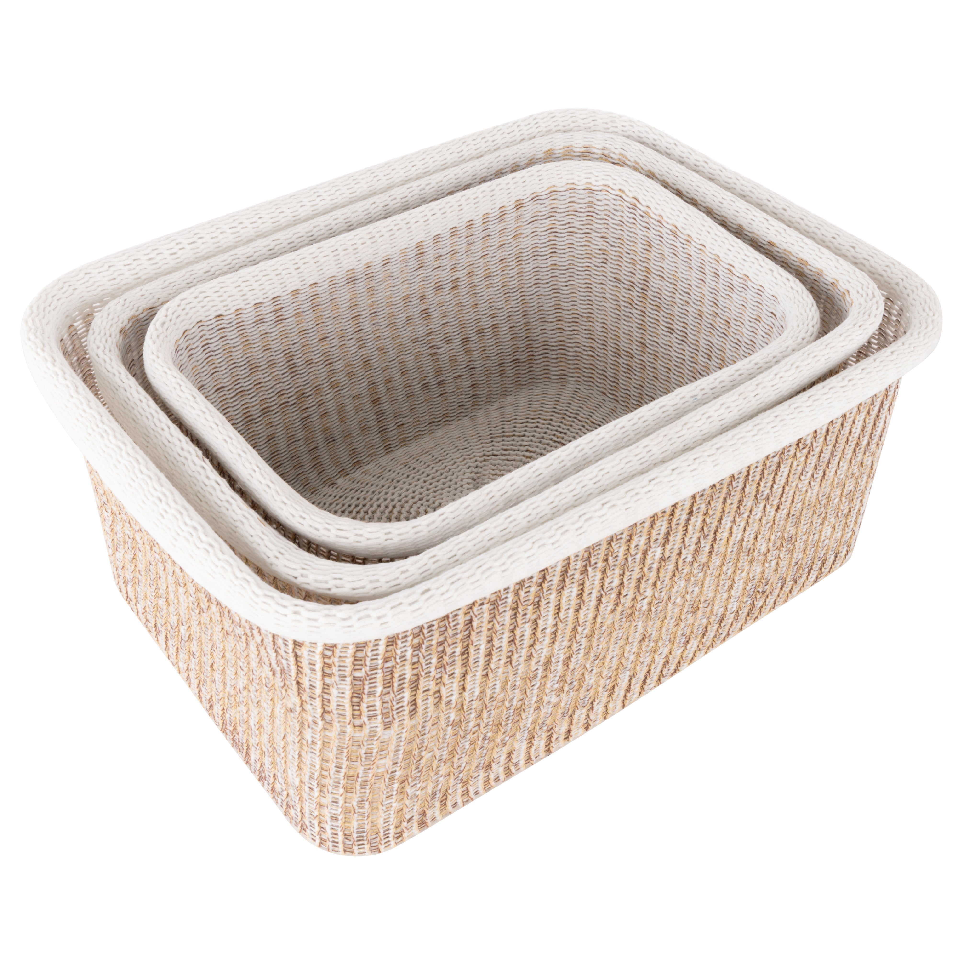Amalfi Arlow Collection Basket 3 Piece Set Natural & White