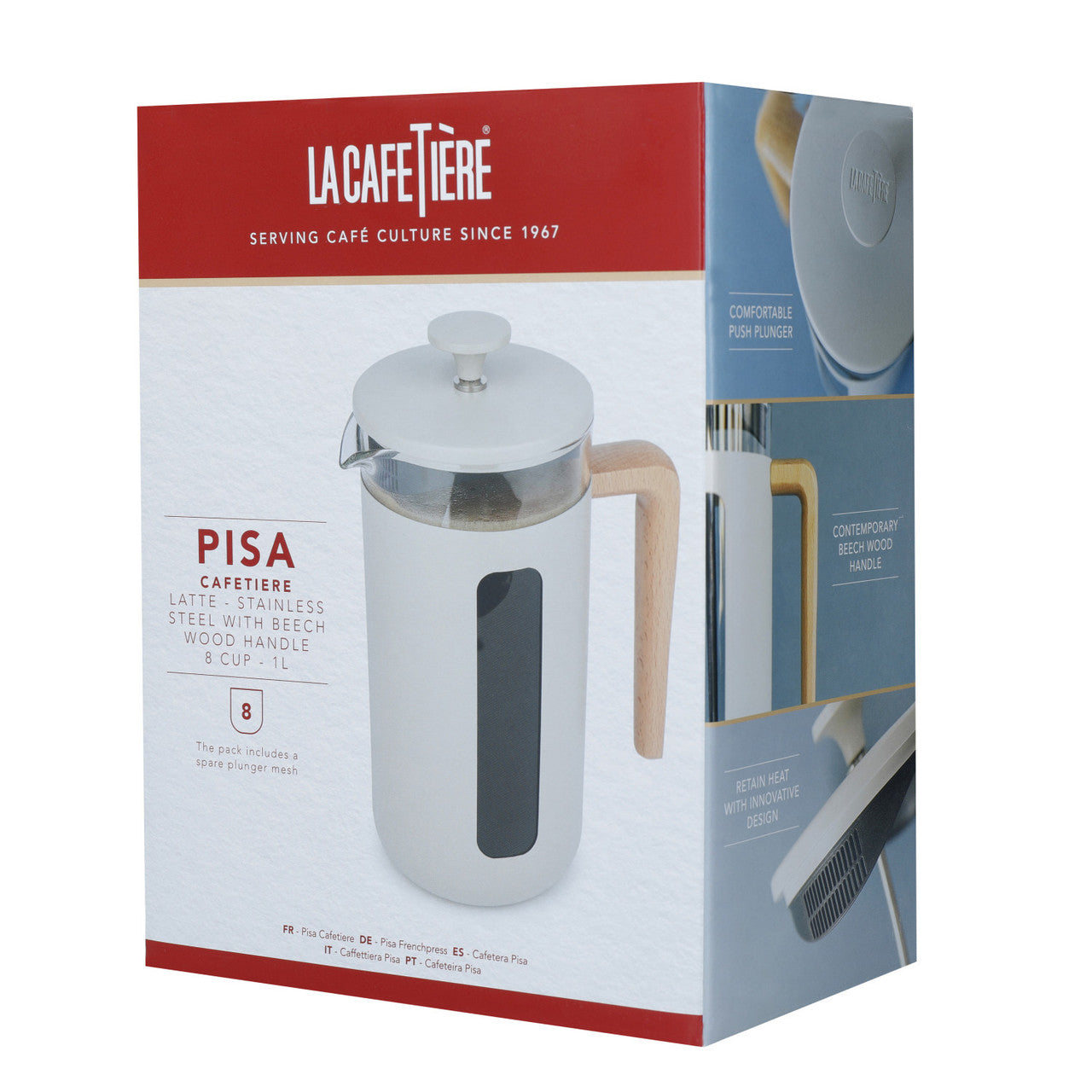 La Cafetière Pisa Stainless Steel Cafetière 8 Cup / 1L (Latte)