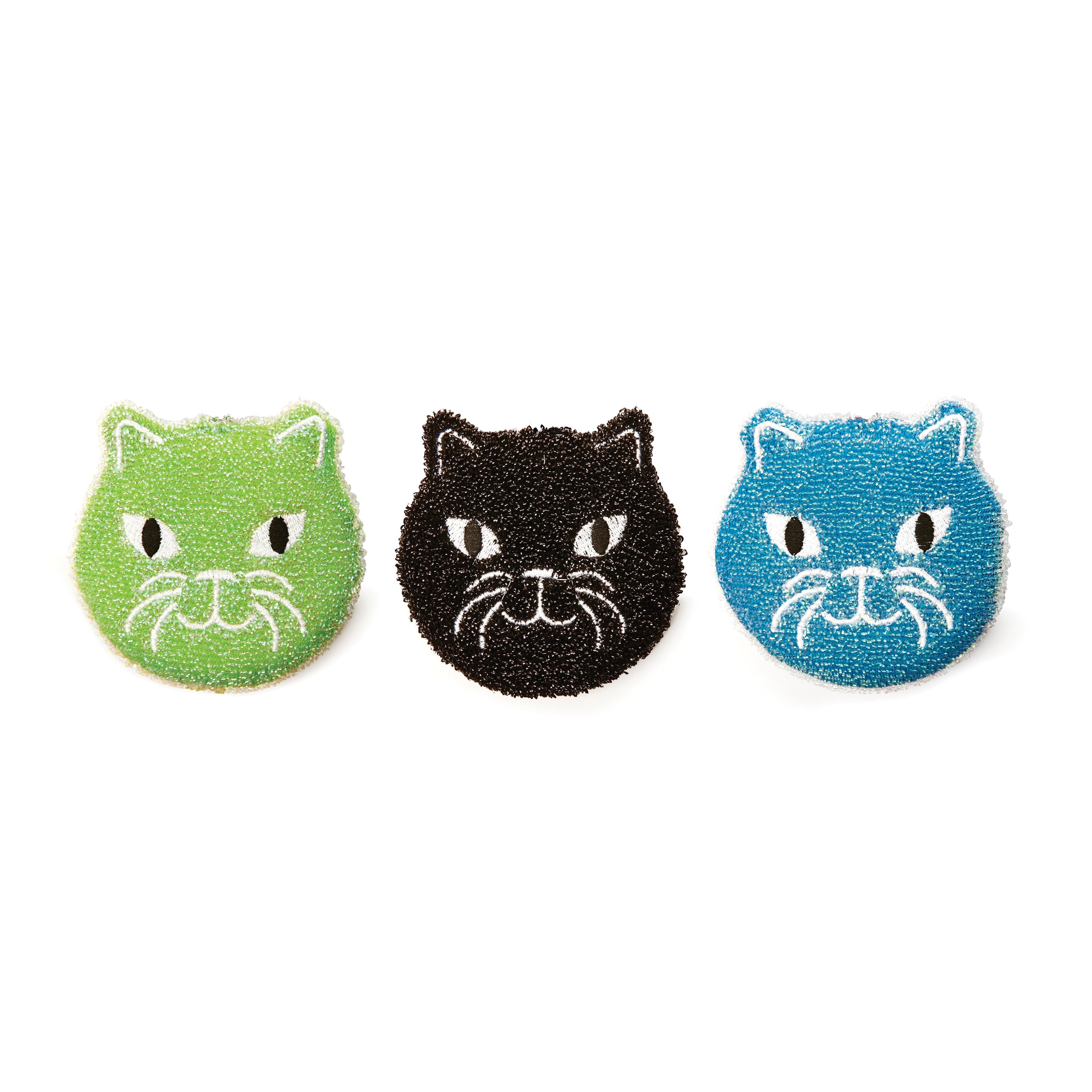 Kikkerland Cat Sponges 3 Piece Set Multi-Coloured