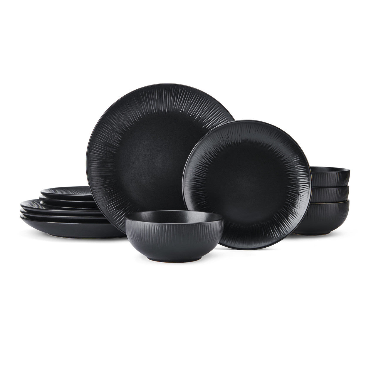 Mikasa Jardin Midnight Stoneware Dinner Set 12 Piece (Black)