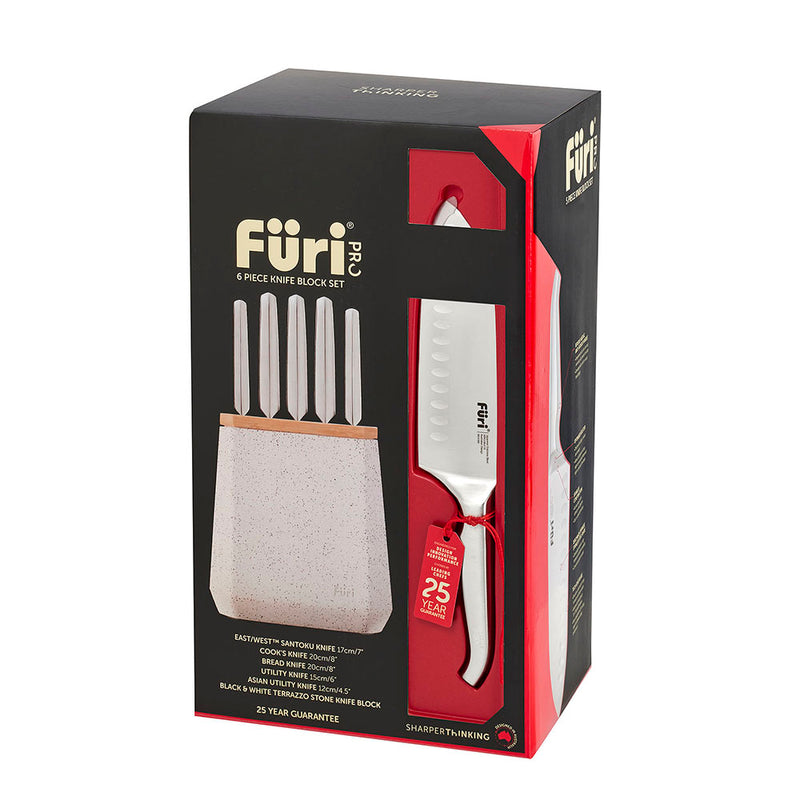 Furi Stone 6-Piece Knife Block Set - B&W Terazzo