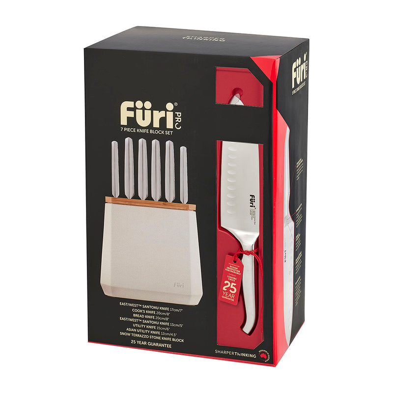 Furi Stone 7-Piece Knife Block Set - Snow Terazzo