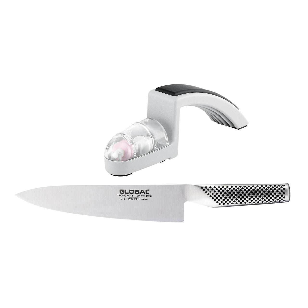 Global Classic 20cm Cooks Knife & Minosharp 2pce Set