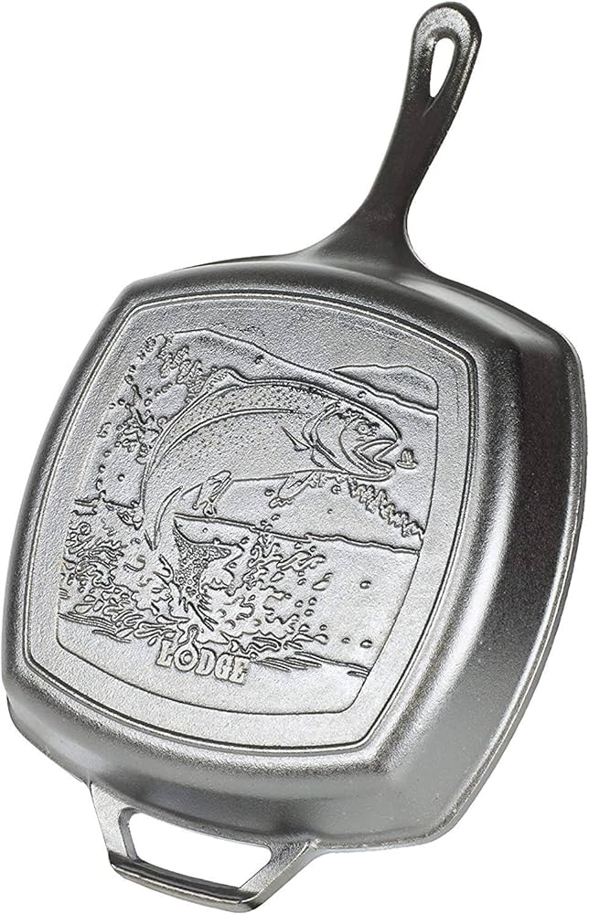 Lodge Wildlife Series Square Cast Iron Fish Grill Pan 10.5in/27cm