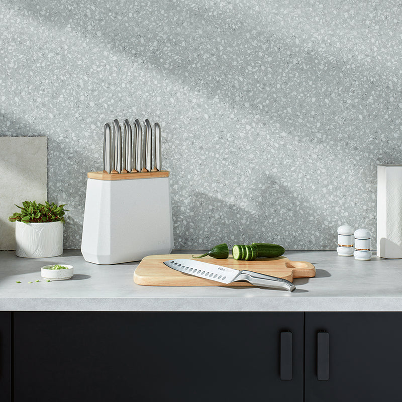 Furi Stone 7-Piece Knife Block Set - Snow Terazzo