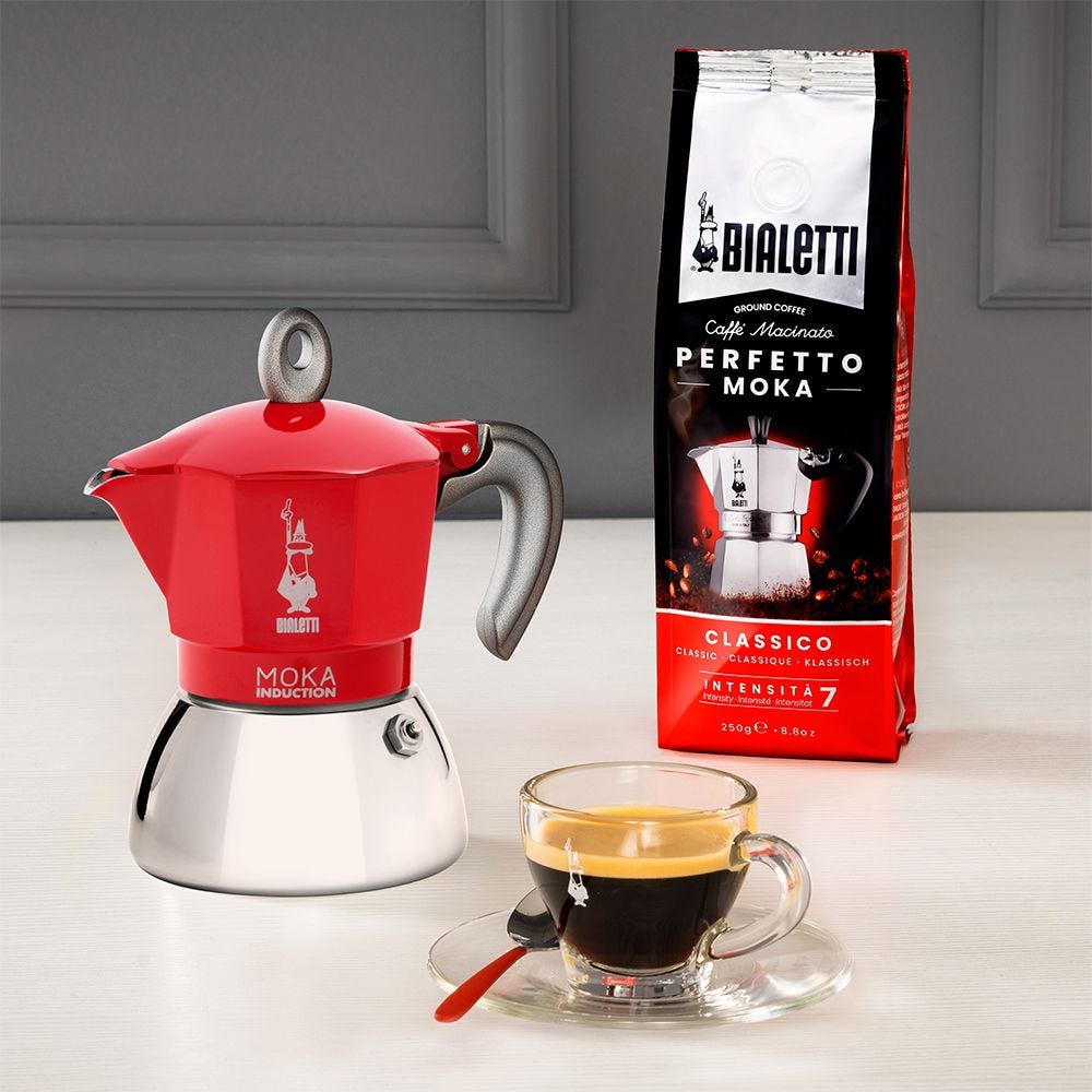 Bialetti New Moka Induction Red 2 Cup (90ml) Stovetop Coffee Maker