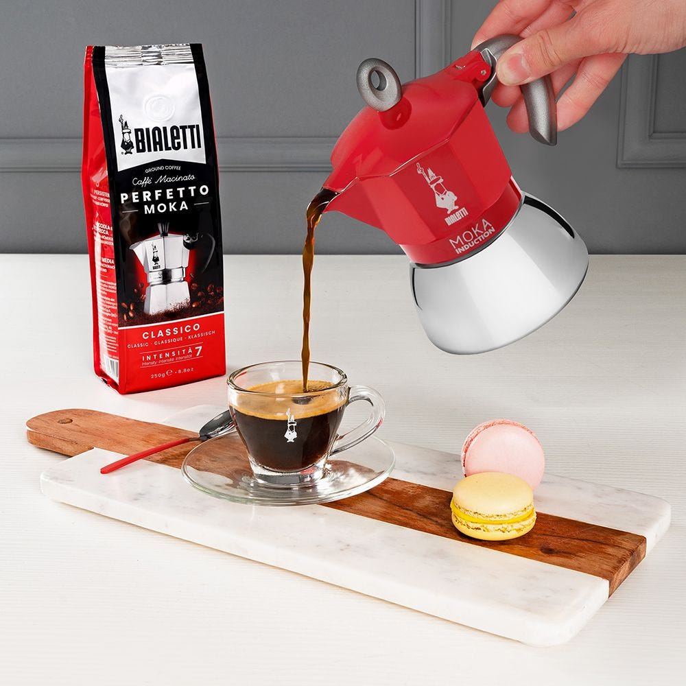 Bialetti New Moka Induction Red 2 Cup (90ml) Stovetop Coffee Maker