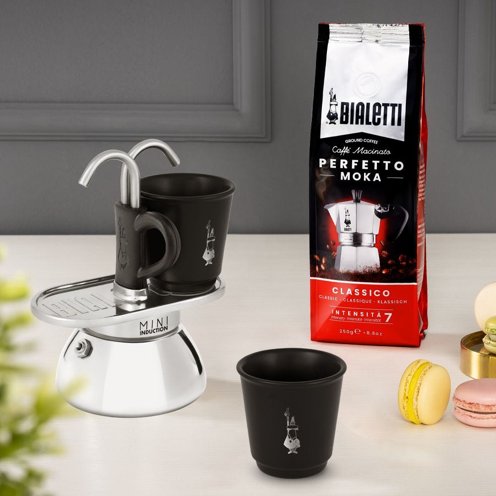 Bialetti Mini Express Induction Black – 2 Cup (60 ml) with Bicchierini Cups